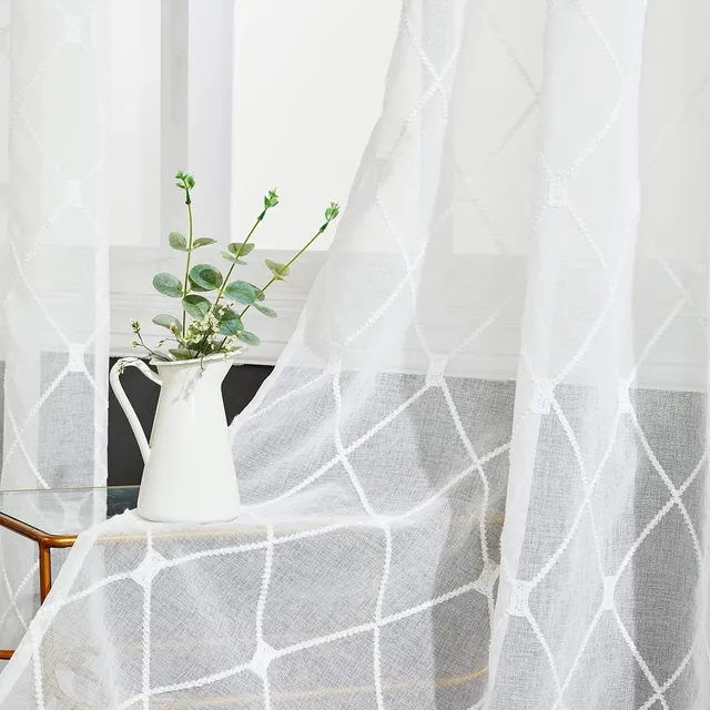 Topfinel Gardinen & Vorhänge Voile-Ösengardine Weiß 2er-Set Stickerei