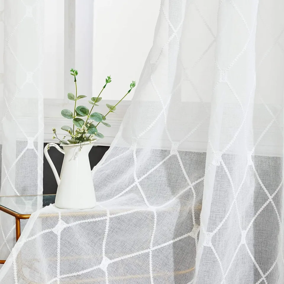 Topfinel Gardinen & Vorhänge Voile-Ösengardine Weiß 2er-Set Stickerei
