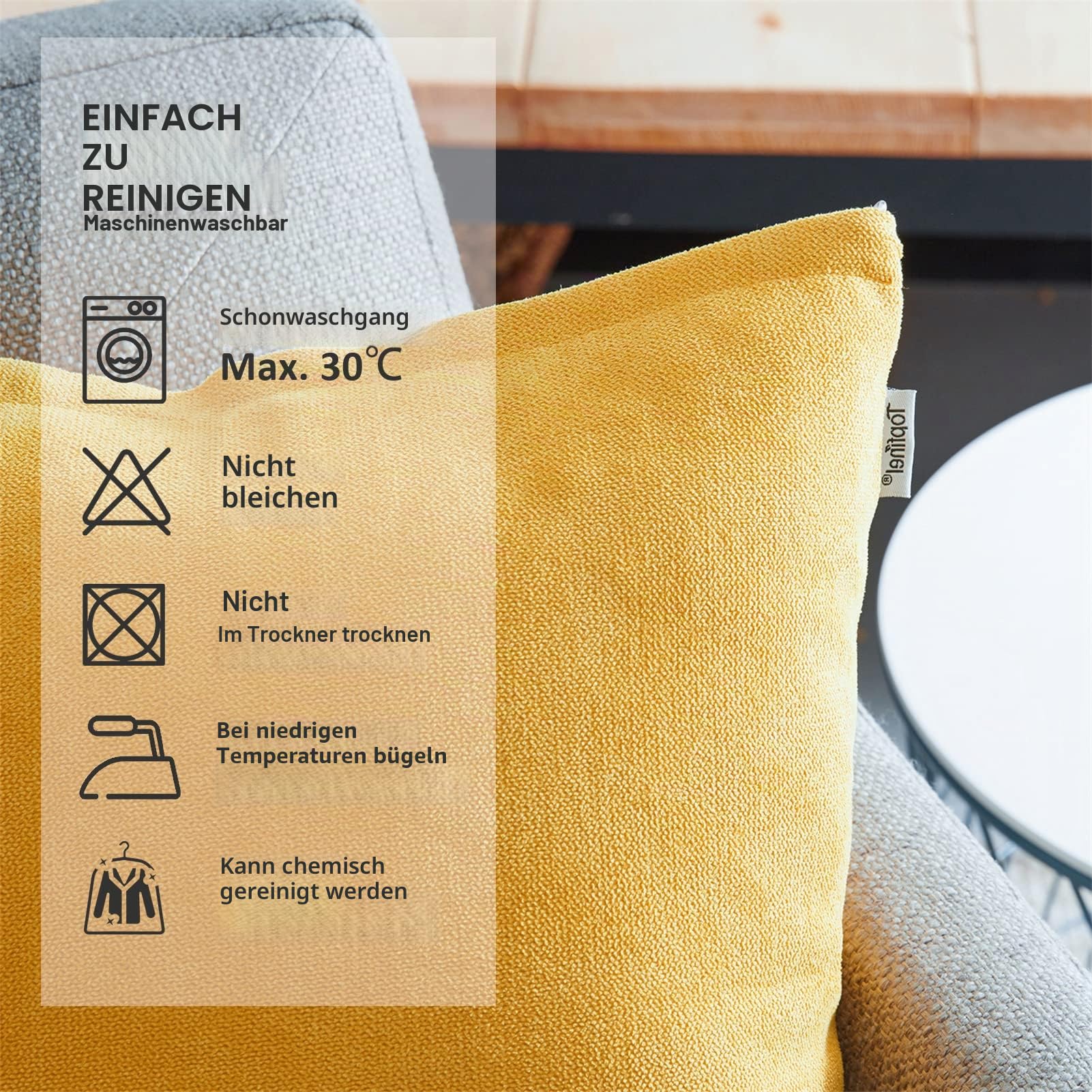 Topfinel Kissenbezug 50x50 Chenille Gelb 2er Set