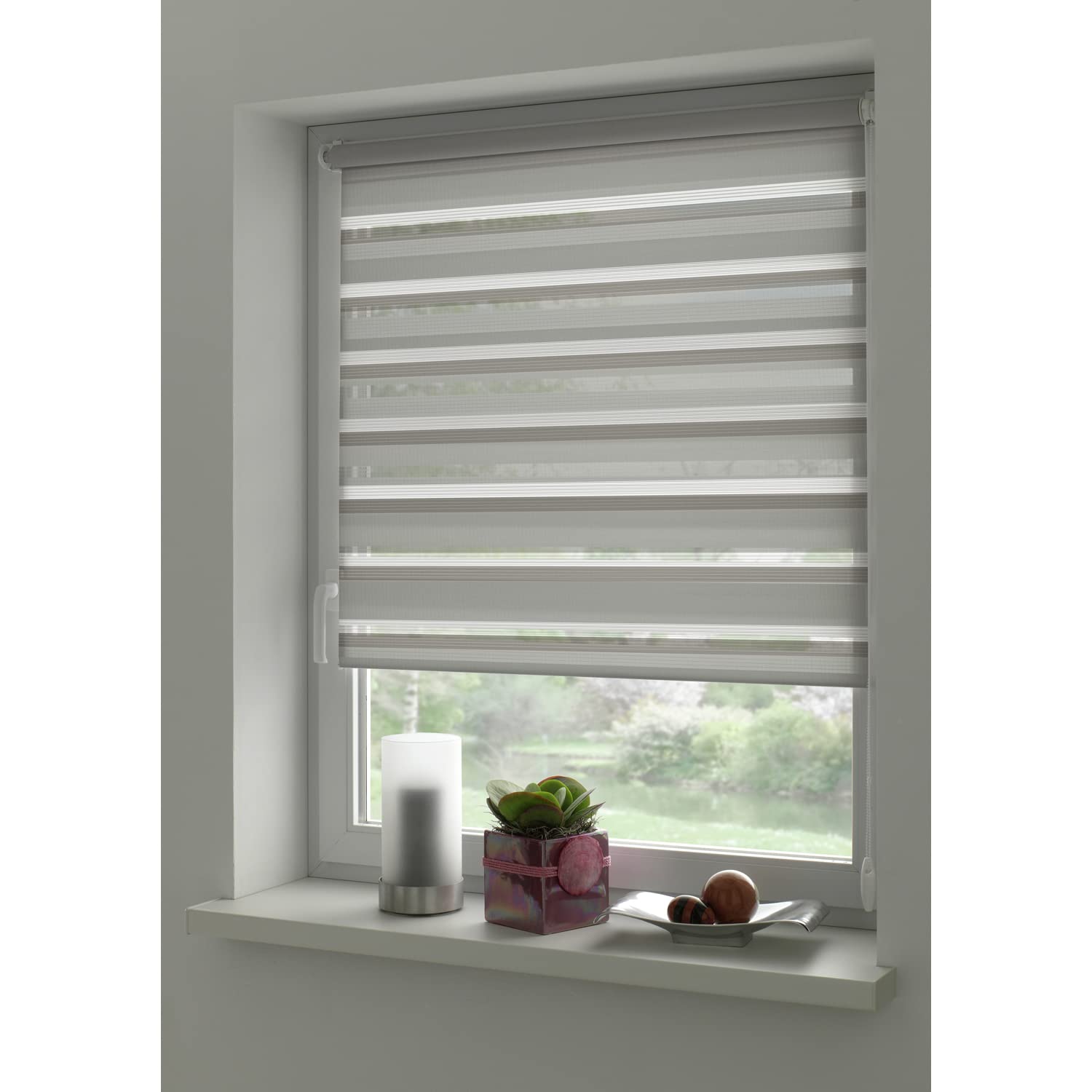 Gardinia EASYFIX Shaun Doppelrollo 60x150 cm Hellgrau Streifen