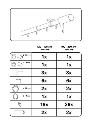 Gardinia Denver Gardinenstangen Set 190-360 cm Aluminium 1-läufig