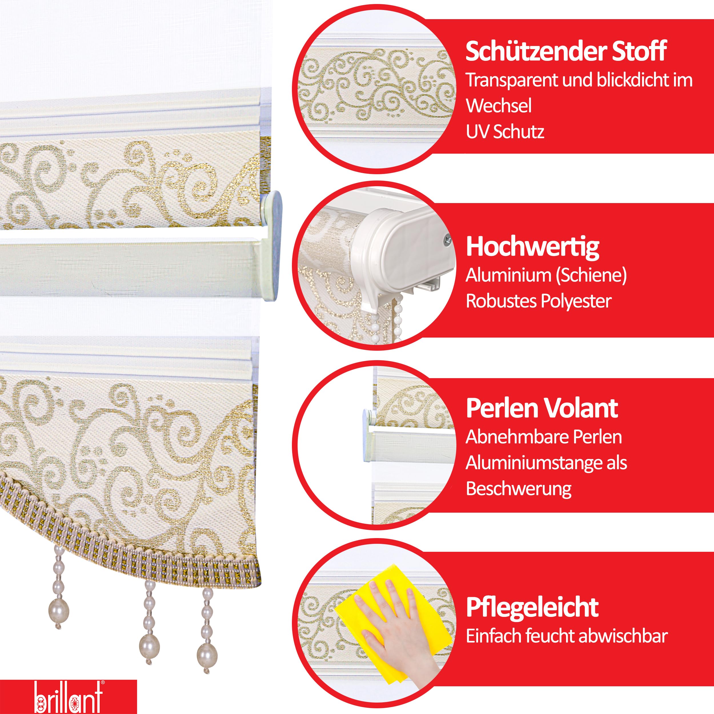 Brillant Doppelrollo Klemmfix 90x200 Gold-Beige blickdicht