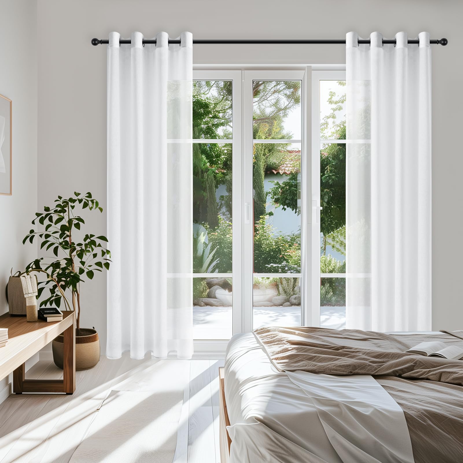 Topfinel Ösenvorhang 145x140 cm weiß 2er Set halbtransparent