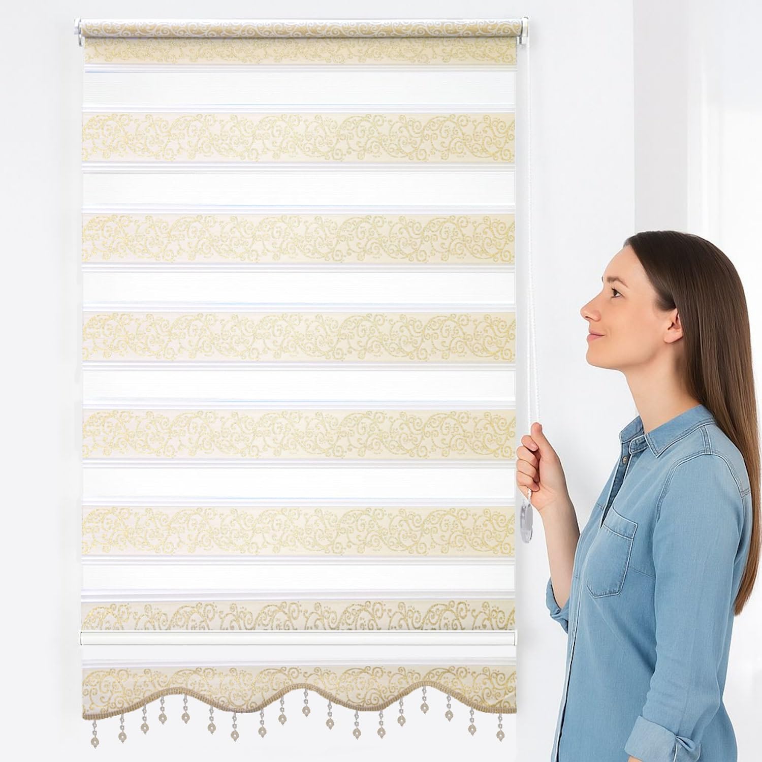 Brillant Doppelrollo Klemmfix 90x200 Gold-Beige blickdicht