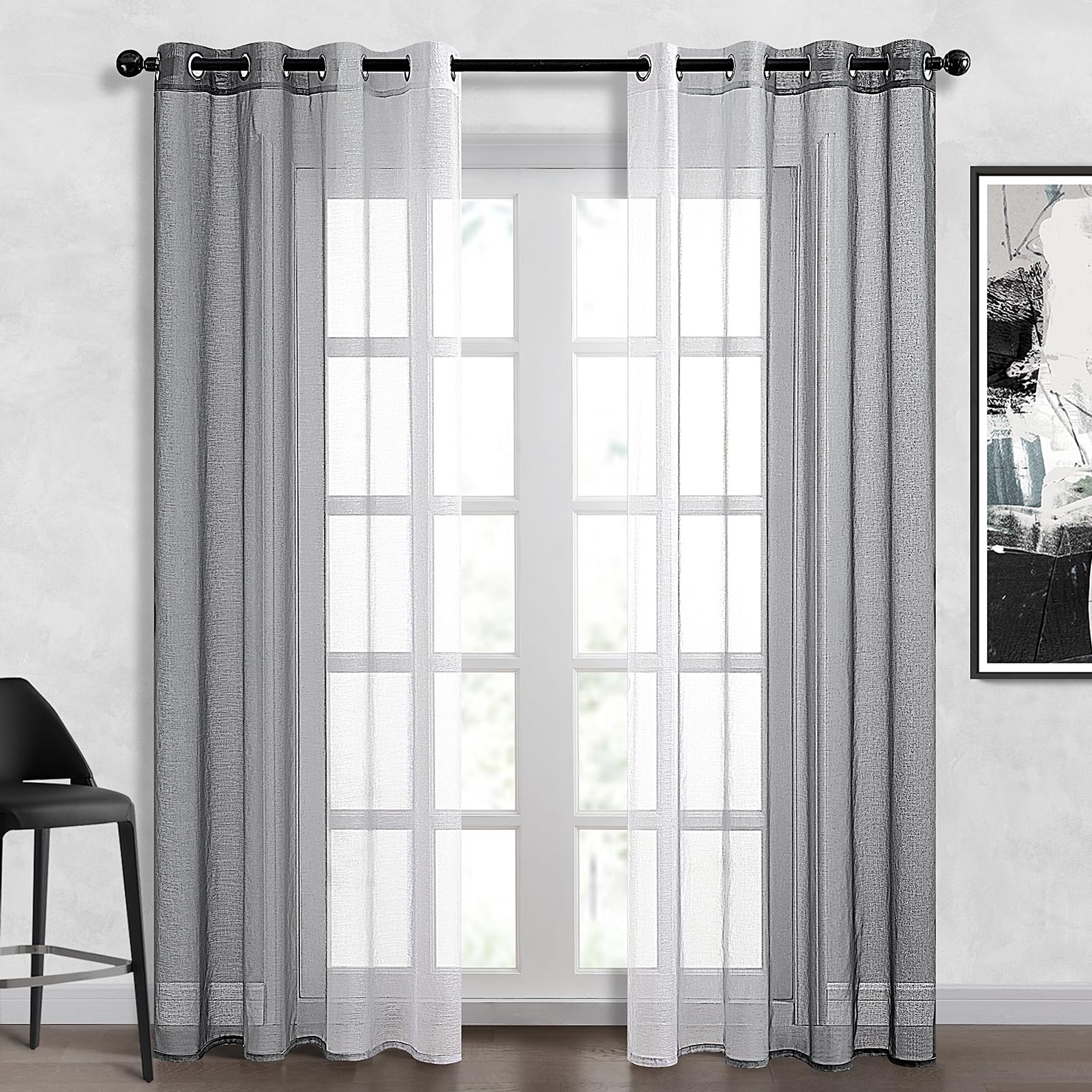 Topfinel Gardinen Ösen Grau-Weiß 140x225 cm 2er Verlauf