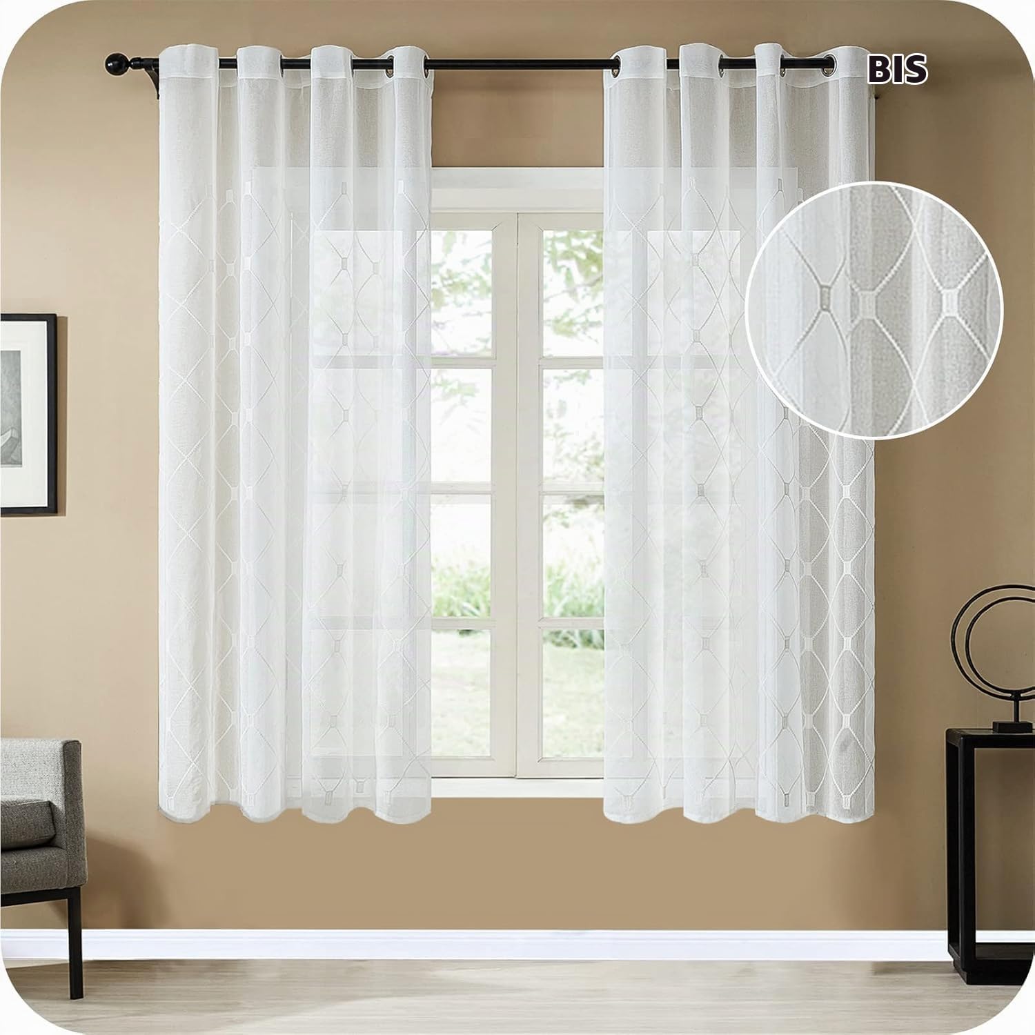 Topfinel Gardinen & Vorhänge Voile-Ösengardine Weiß 2er-Set Stickerei
