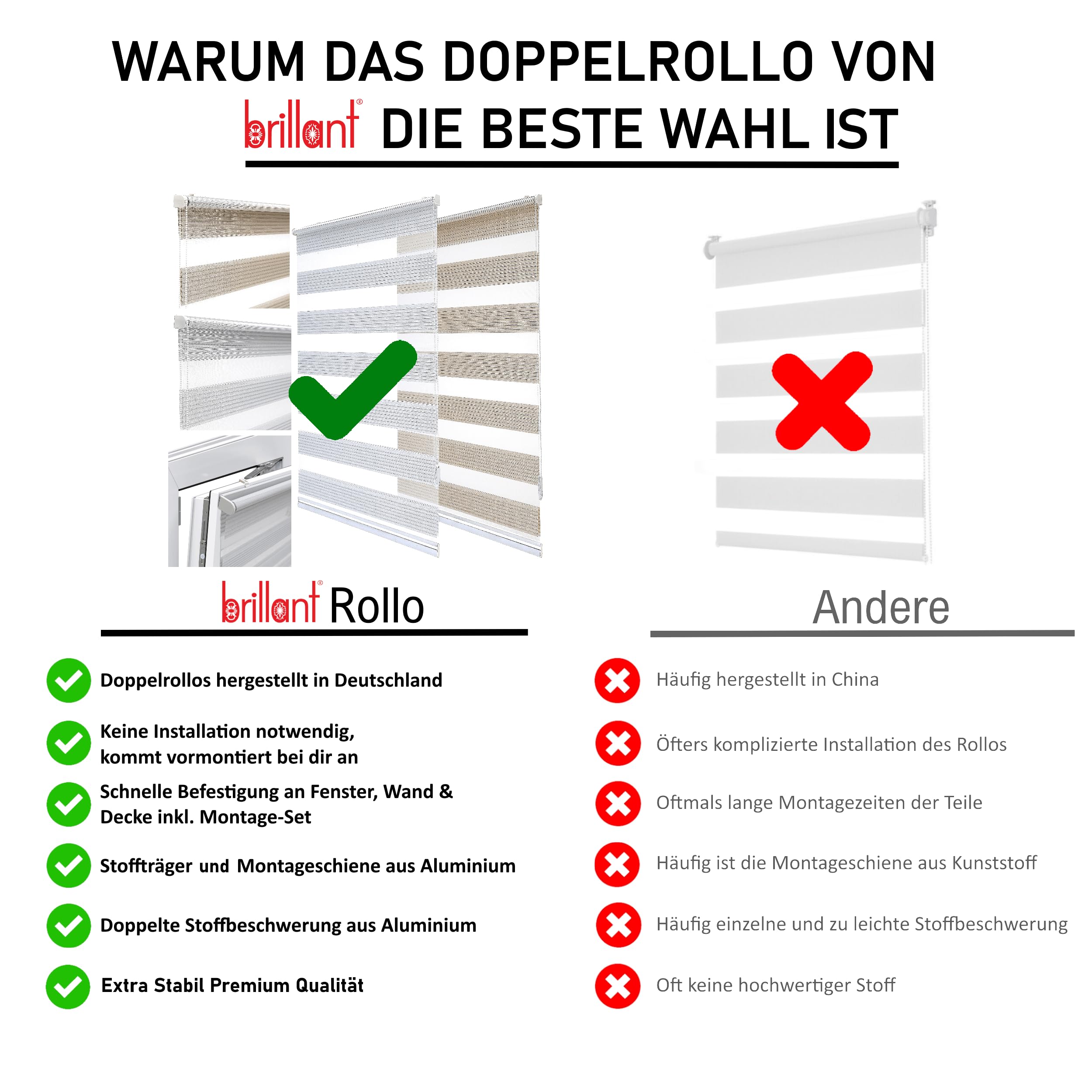 Brillant Doppelrollo Klemmfix 100x150 Weiß-Silber Ornament