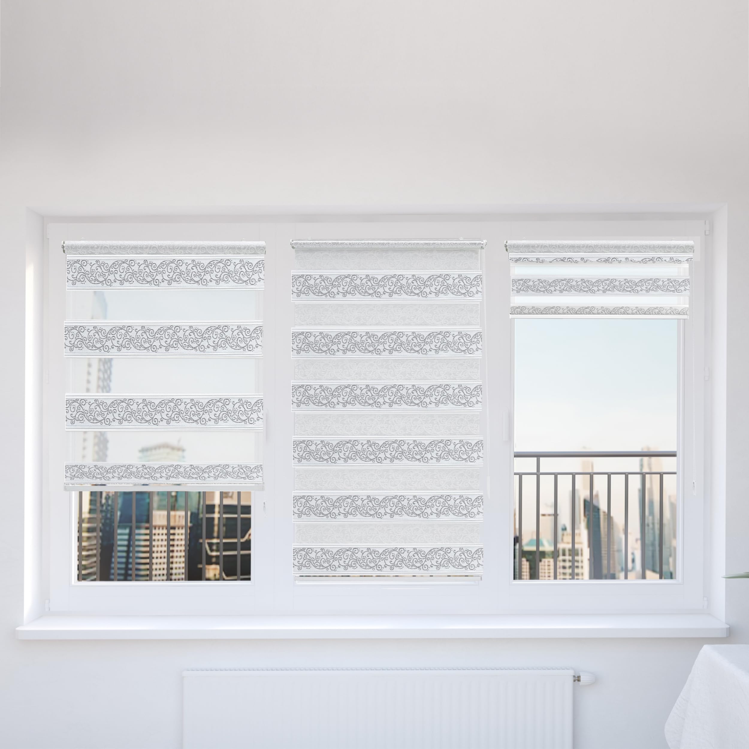 Brillant Doppelrollo Klemmfix 100x150 Weiß-Silber Ornament