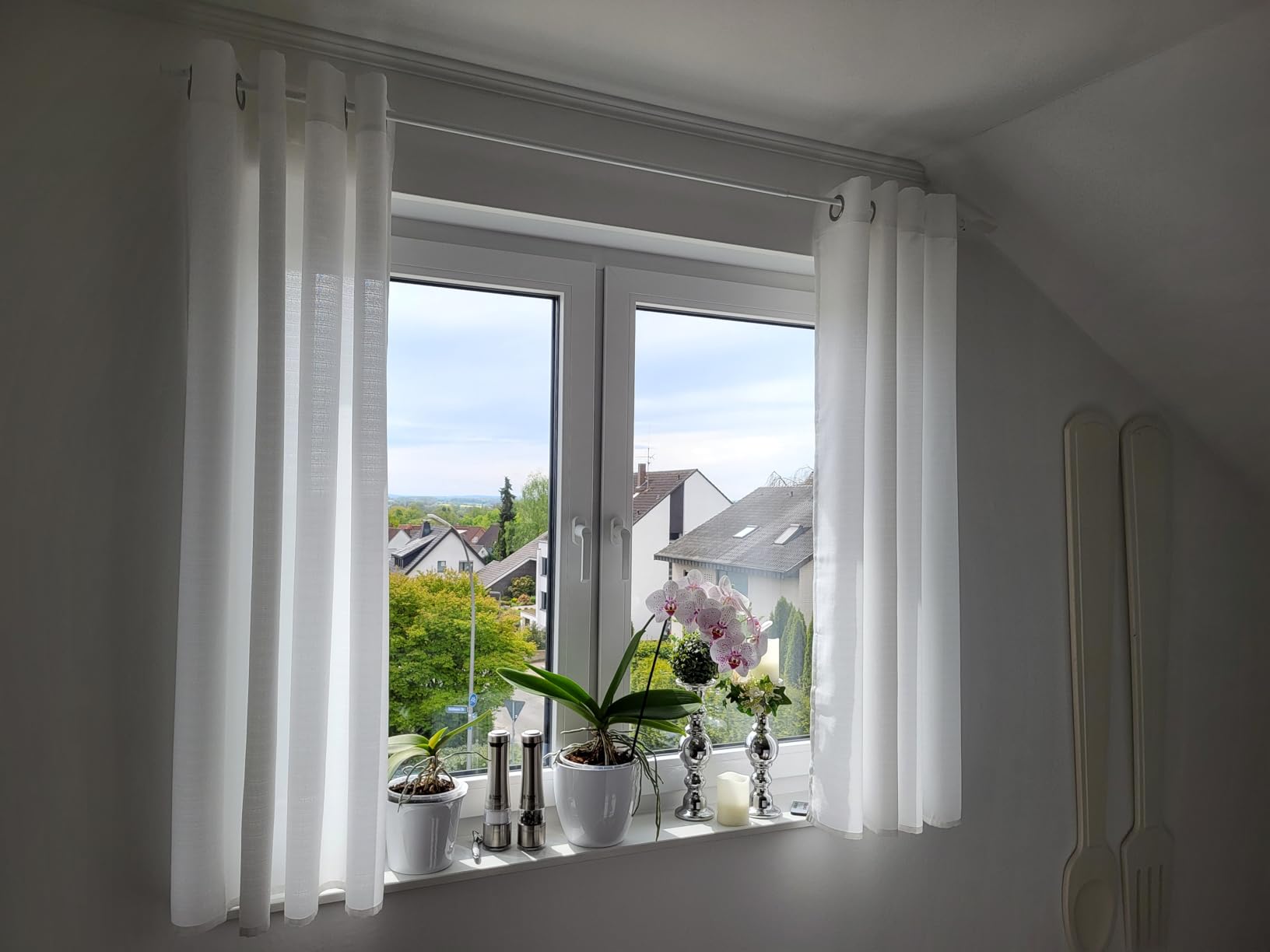 Topfinel Voile Vorhang Weiß 245x140 cm 2er Set Ösen