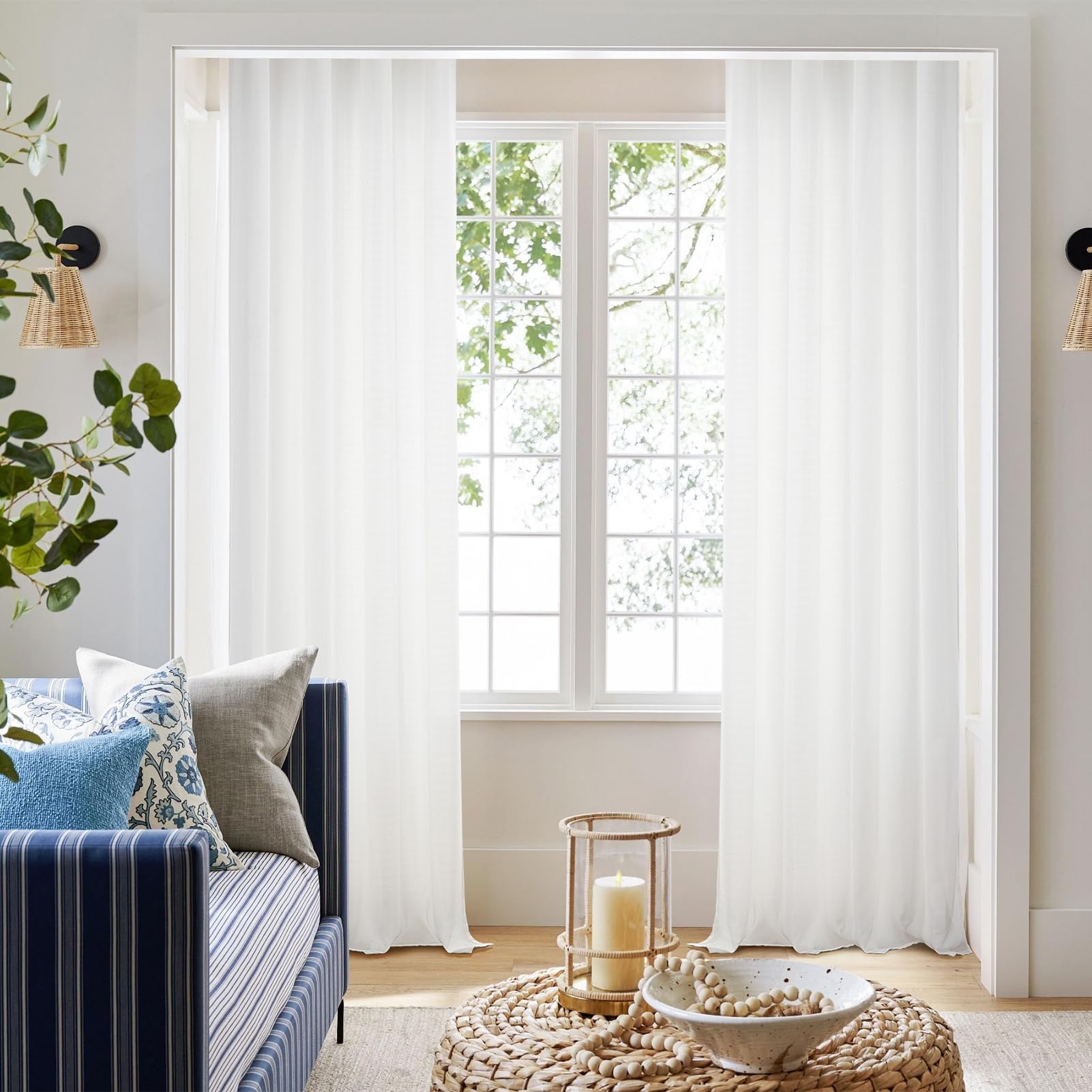 Topfinel Voile Vorhang Weiß 245x140 cm 2er Set Ösen