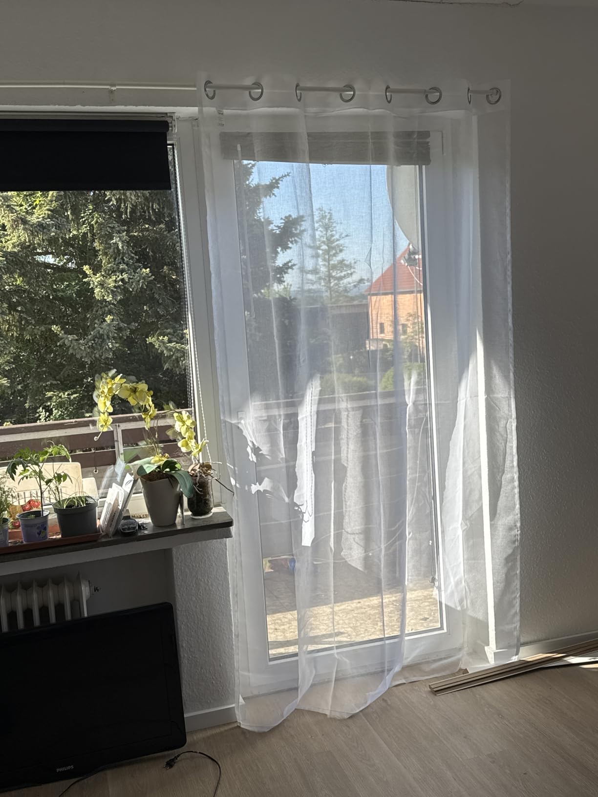 Topfinel Ösenvorhang 145x140 cm weiß 2er Set halbtransparent
