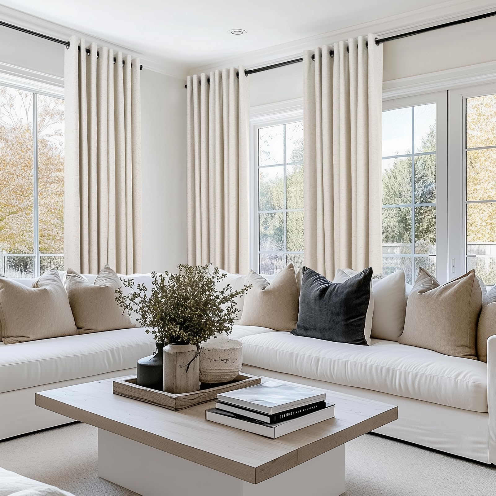 Topfinel Vorhang Ösen Verdunkelung Cream 300x240 cm blickdicht
