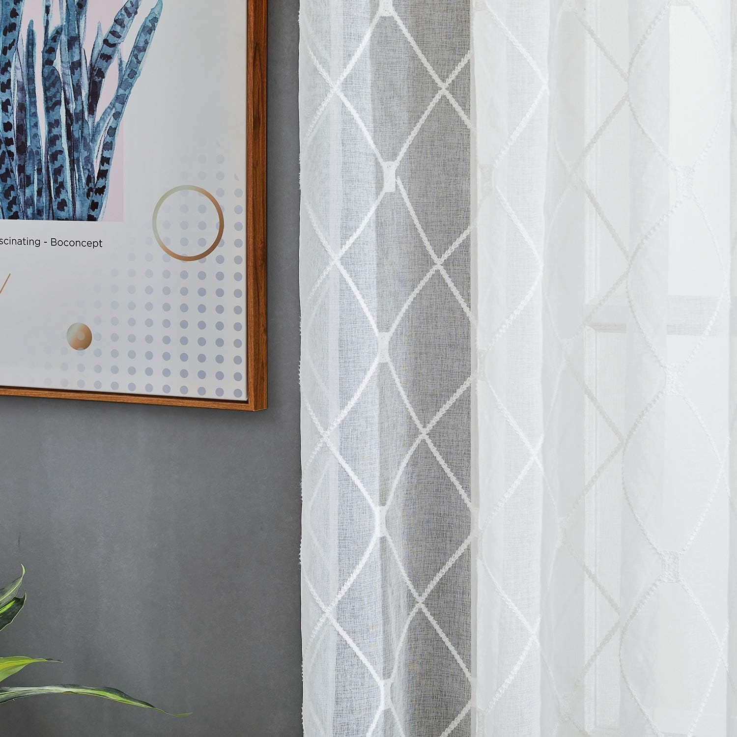 Topfinel Gardinen & Vorhänge Voile-Ösengardine Weiß 2er-Set Stickerei