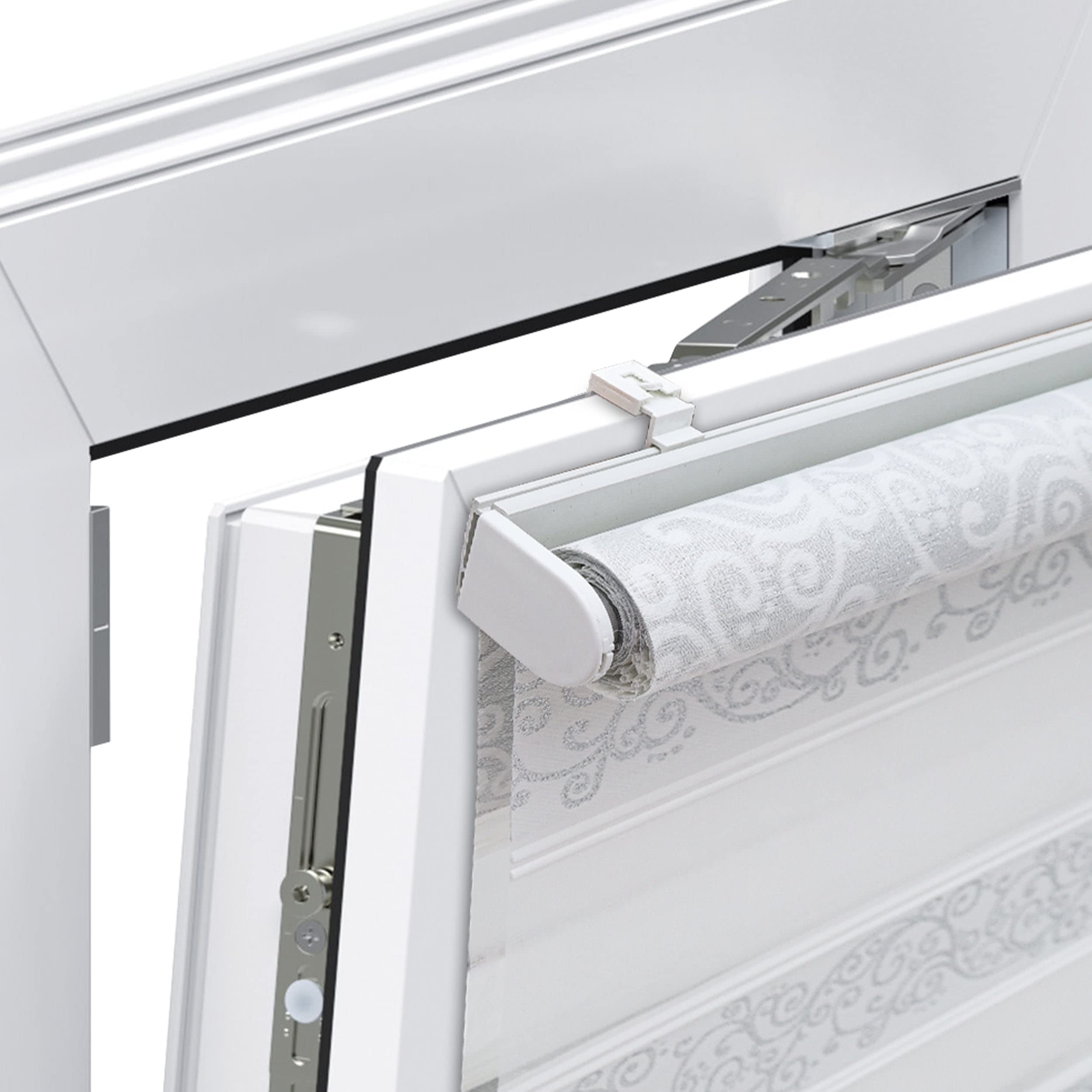 Brillant Doppelrollo Klemmfix 100x150 Weiß-Silber Ornament