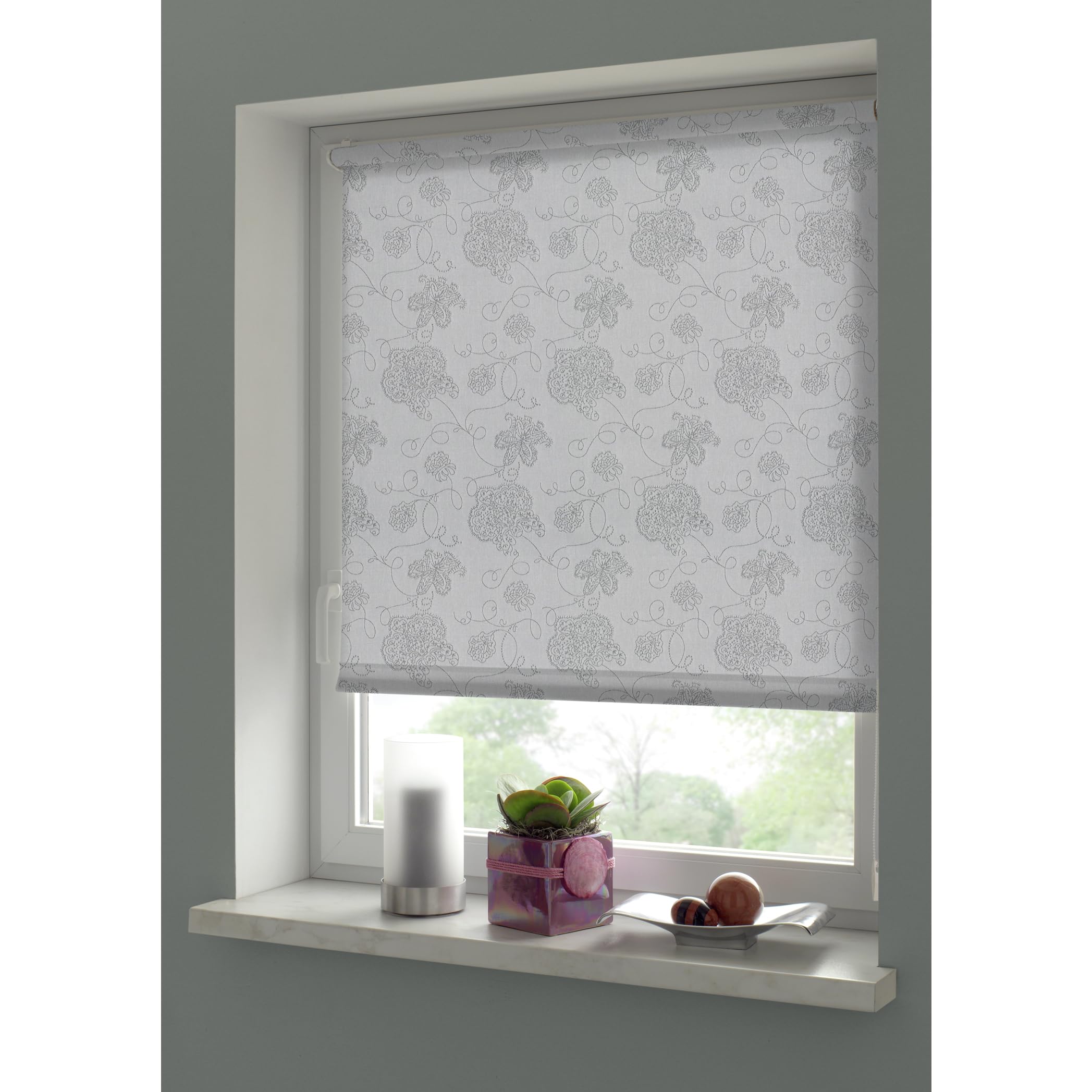 GARDINIA EASYFIX Rollo 721 Stickerei Silber 75x150 cm blickdicht