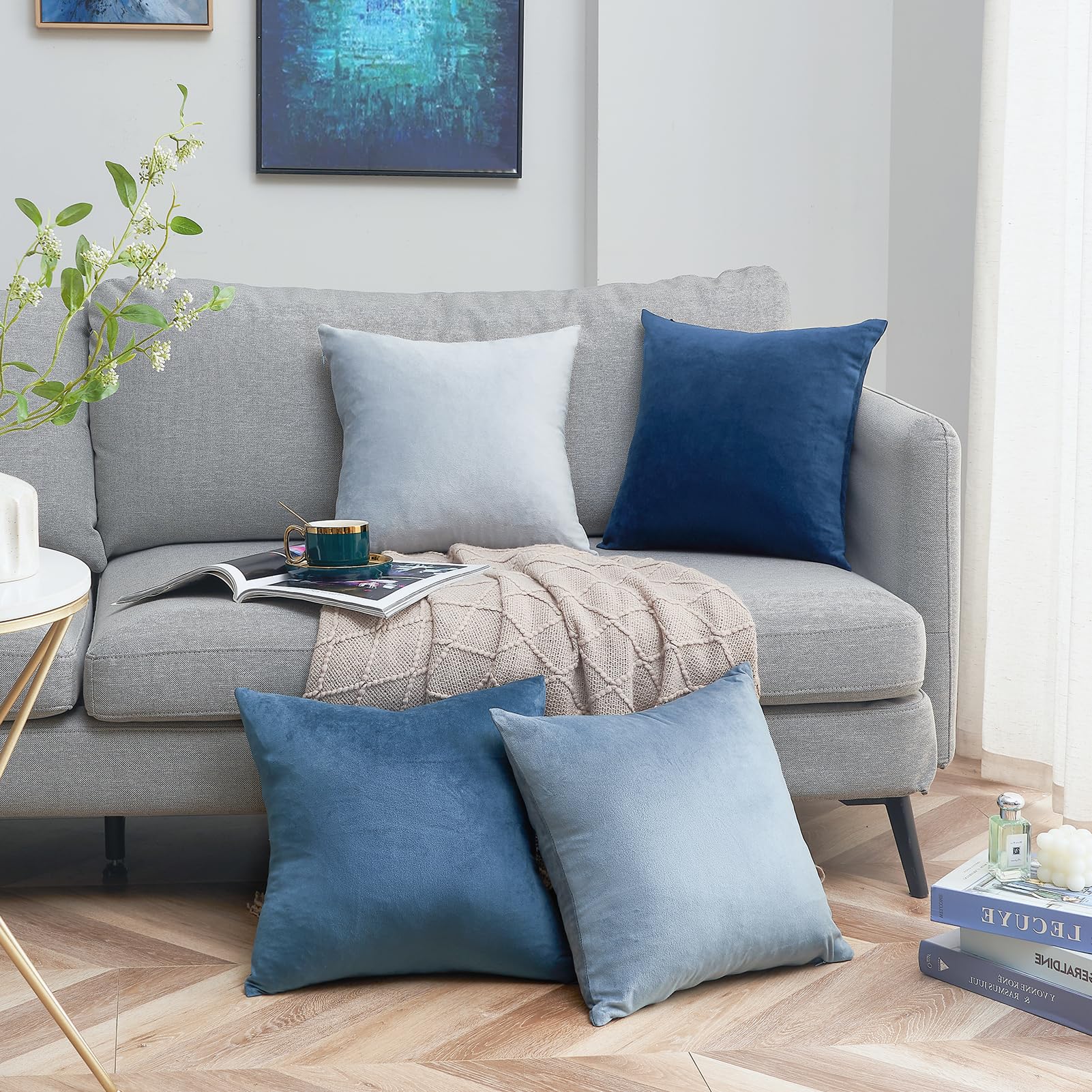 Topfinel Kissenbezüge Samt 40x40 Blau 4er-Set Verlauf