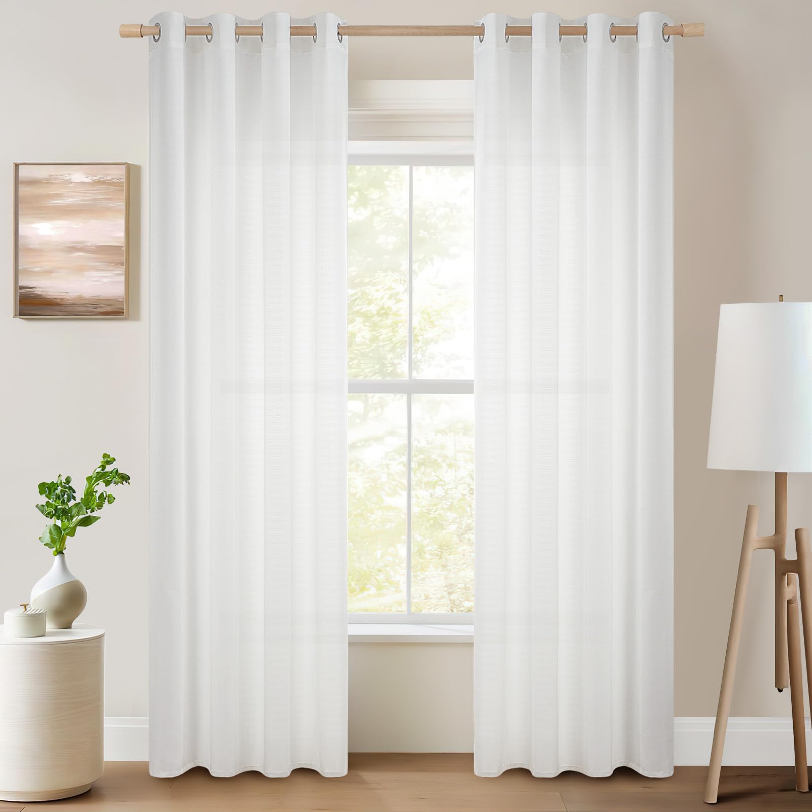 Topfinel Voile Vorhang Weiß 245x140 cm 2er Set Ösen