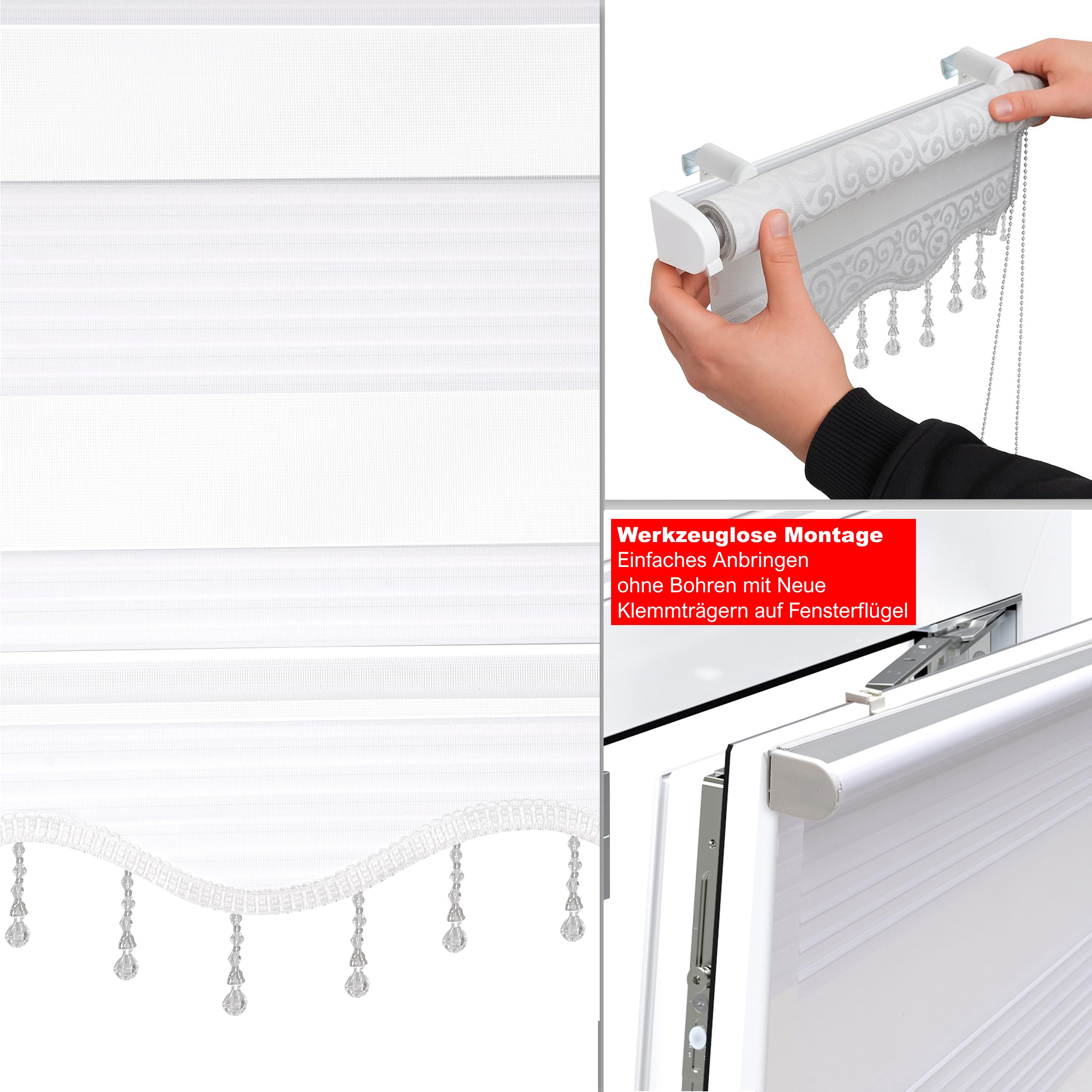 Brillant Doppelrollo Klemmfix 50x200 cm Weiß ohne Bohren