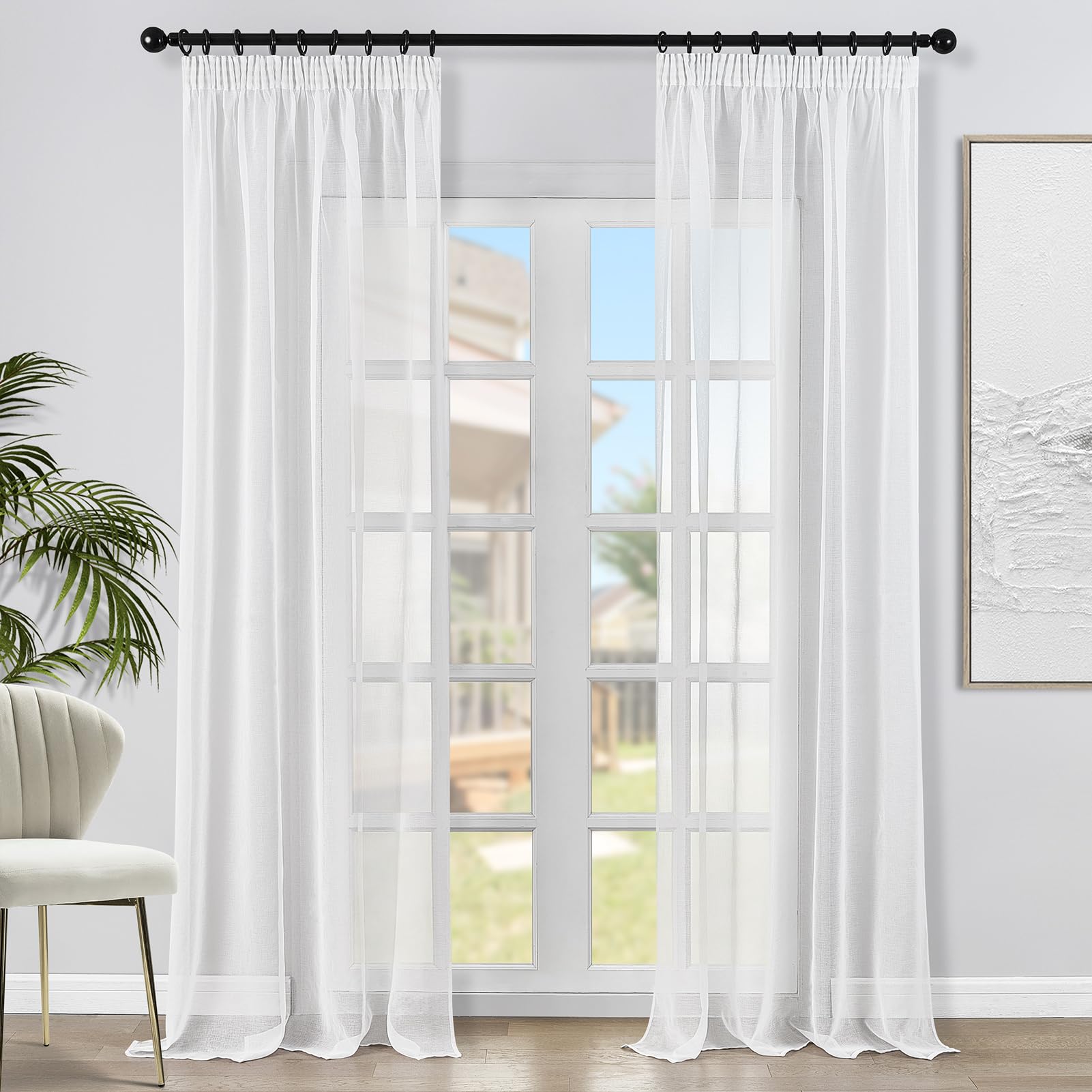 Topfinel Gardinen Vorhänge Voile Weiß 140x245 cm 2er Set
