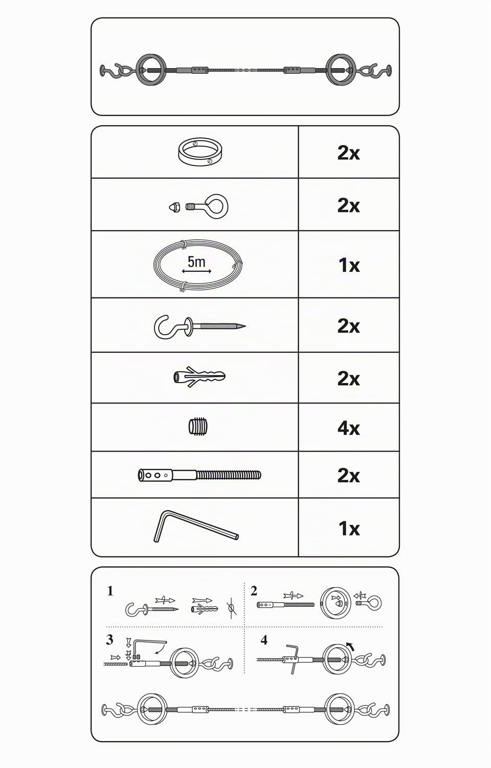 GARDINIA Chicago Seilspanngarnitur Ring chrom 5 m Metall