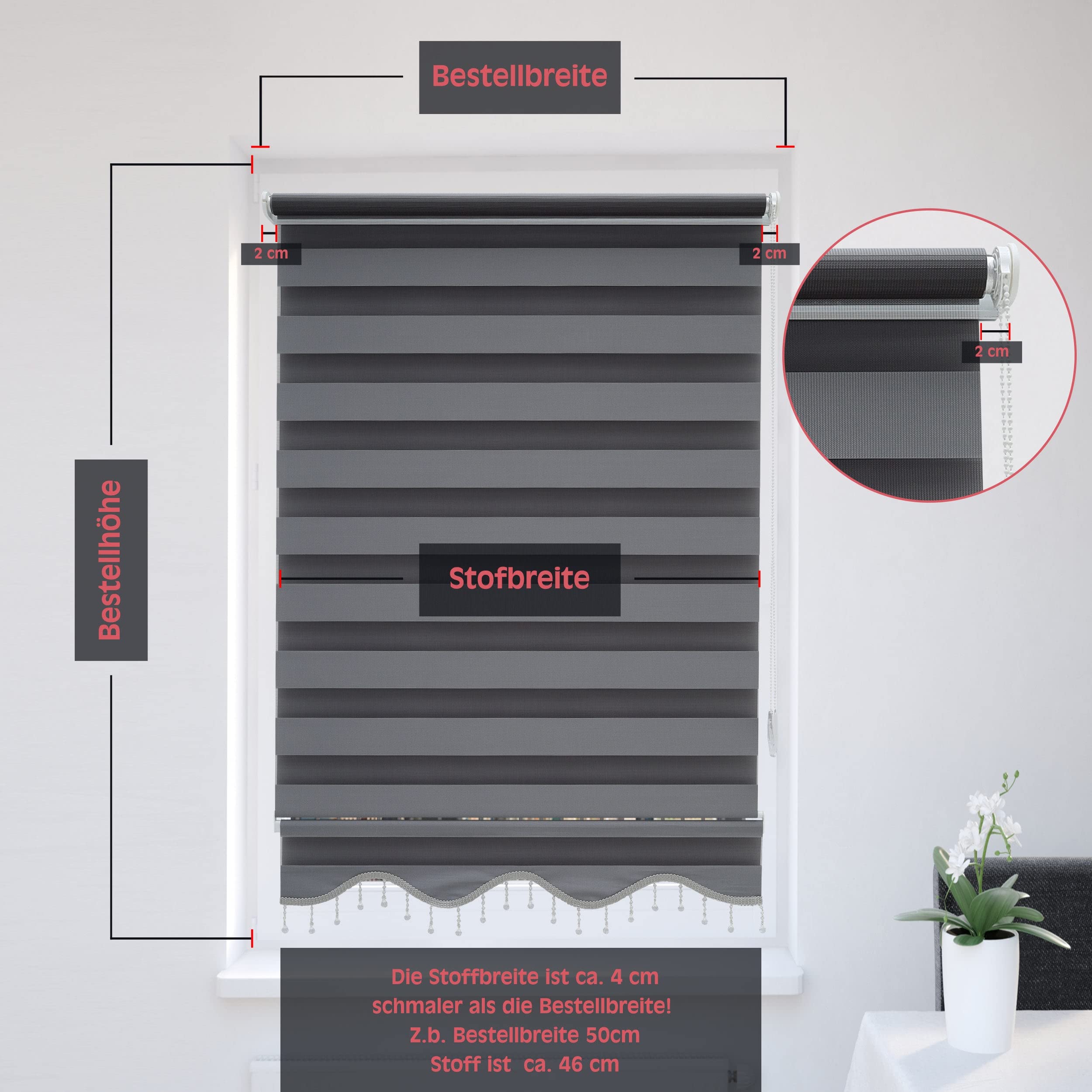 Brillant Doppelrollo Zebra Rollo Grau 110x200 cm Klemmfix