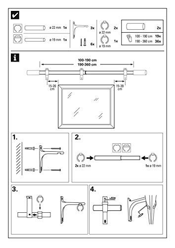 Gardinia Denver Gardinenstangen Set 190-360 cm Aluminium 1-läufig