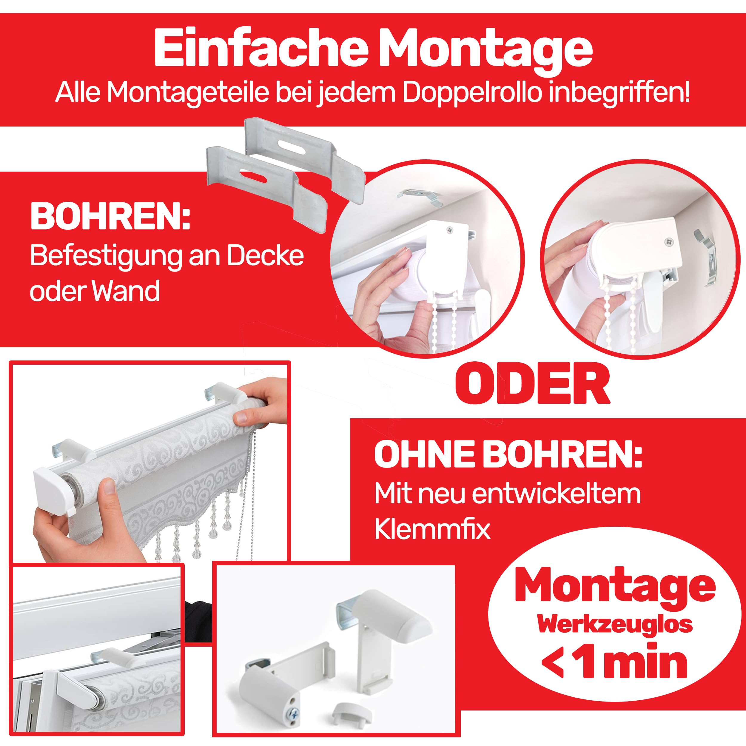 Brillant Doppelrollo Klemmfix Weiß 50 x 200 cm blickdicht