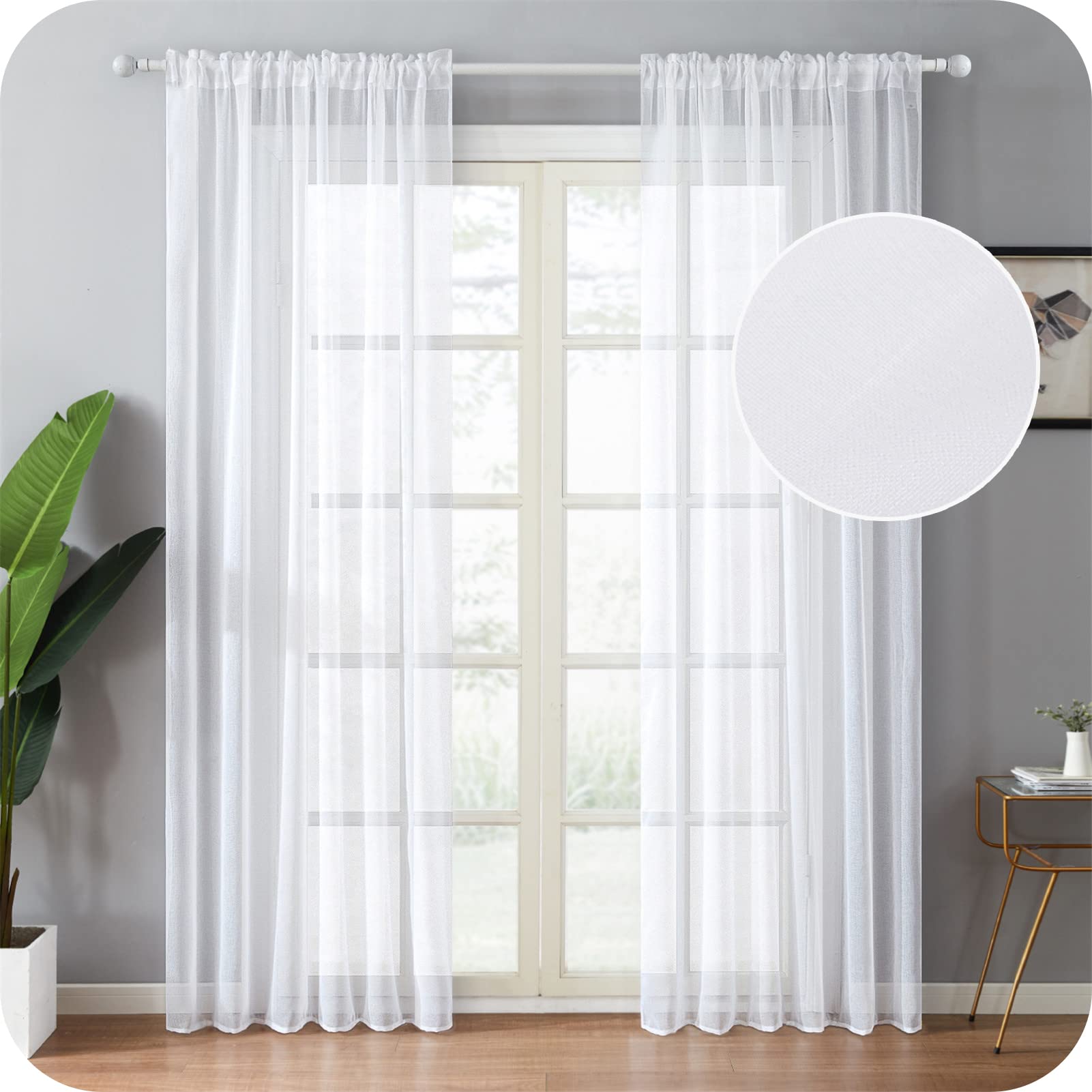 Topfinel Voile Vorhang Weiß 140x235 cm 2er Set Halbtransparent