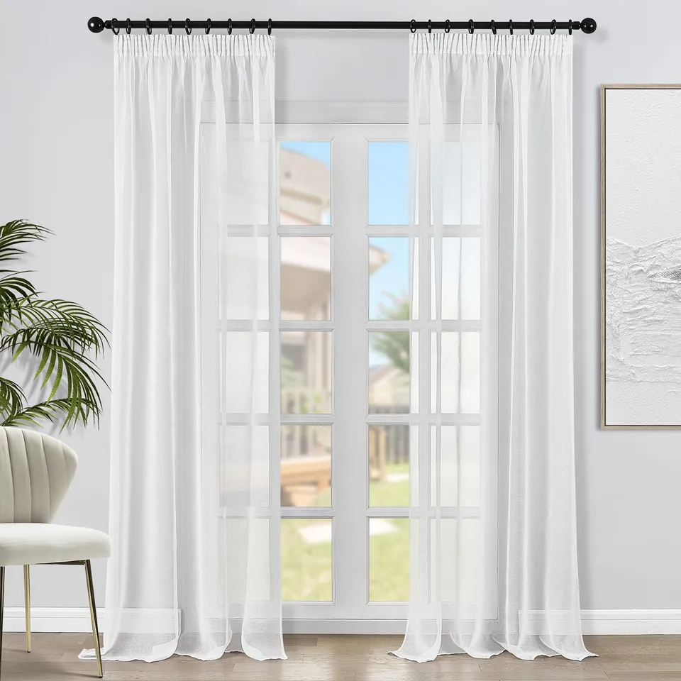 Topfinel Gardinen Vorhänge Voile Weiß 140x245 cm 2er Set