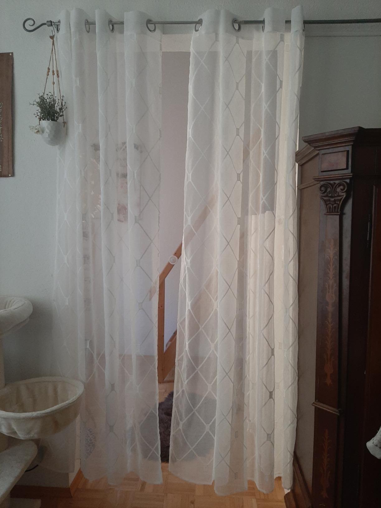 Topfinel Gardinen & Vorhänge Voile-Ösengardine Weiß 2er-Set Stickerei