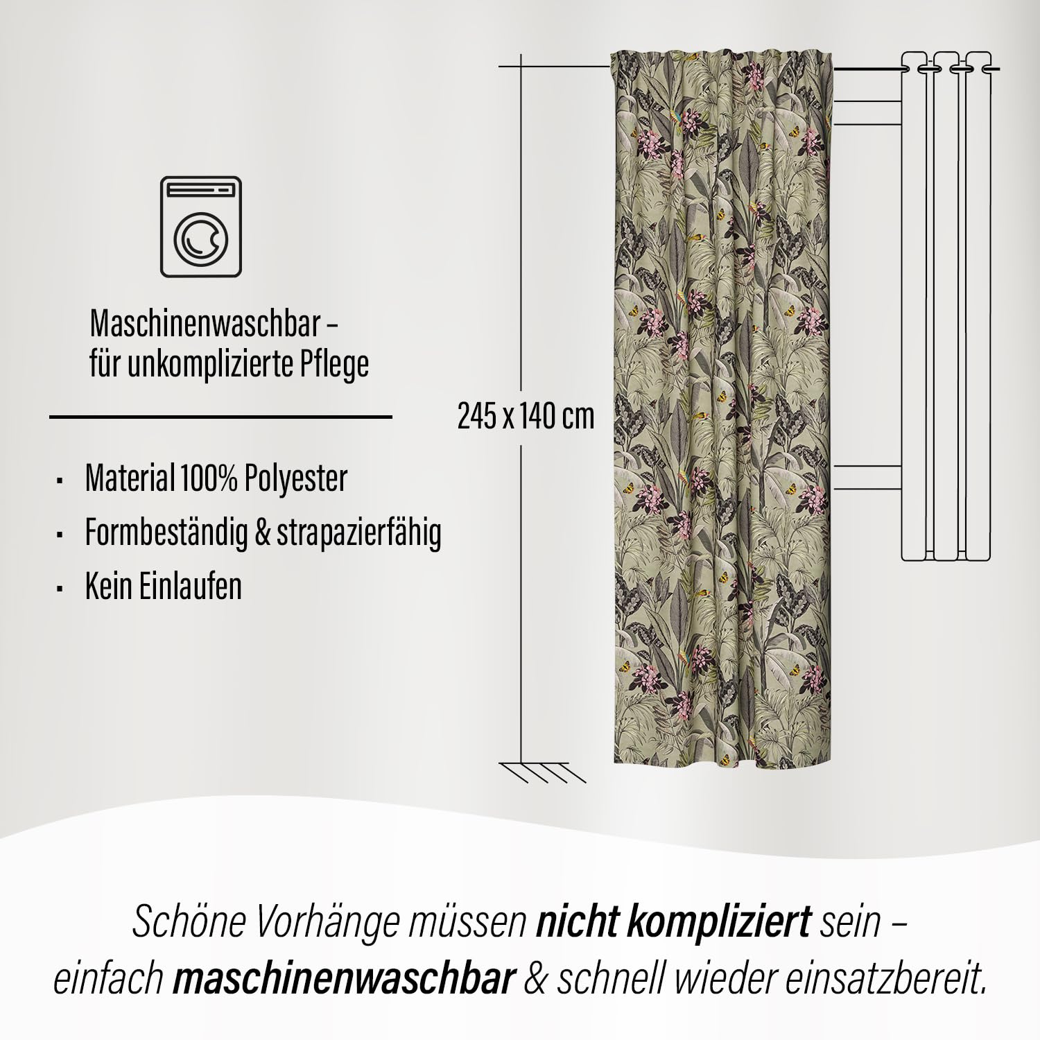 Homing Vorhang Dschungel Grün 140x245 cm blickdicht