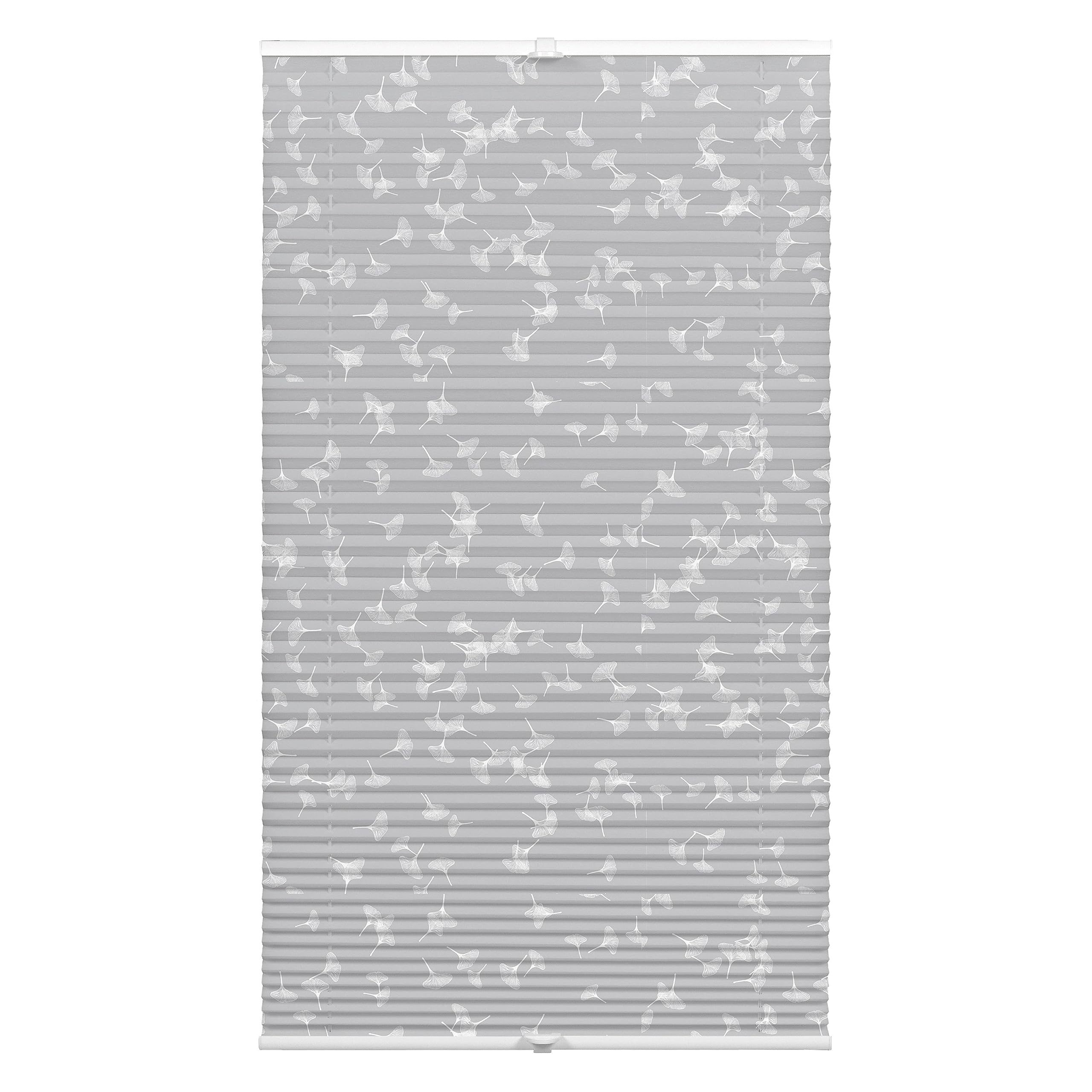 GARDINIA EASYFIX Japandi Ginkgo Plissee Grau-Weiß 80x130 cm