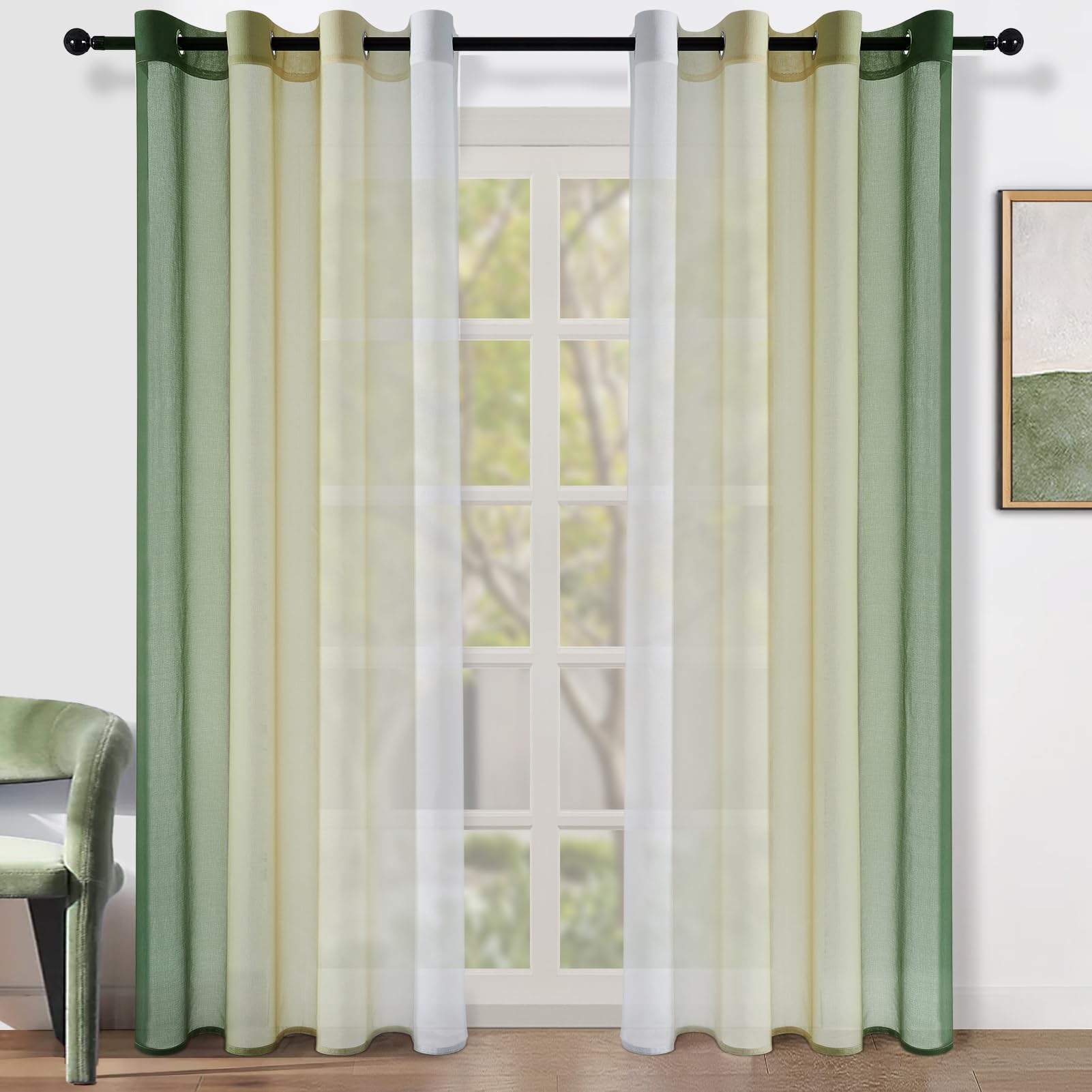 Topfinel Vorhang Farbverlauf Grün 140x160 cm 2er-Set Ösen
