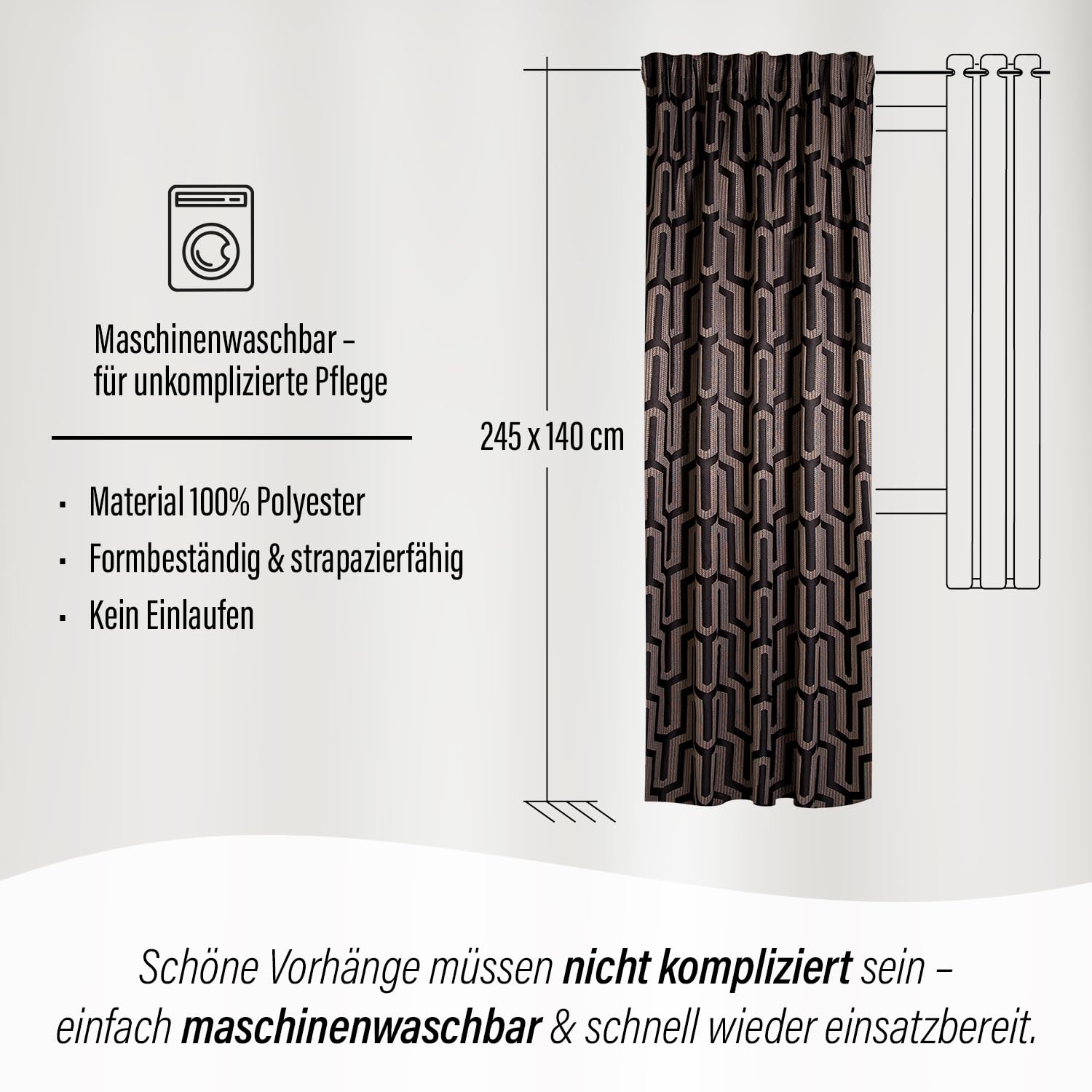 Homing Tiaro Vorhang blickdicht 140x245 schwarz-gold Muster