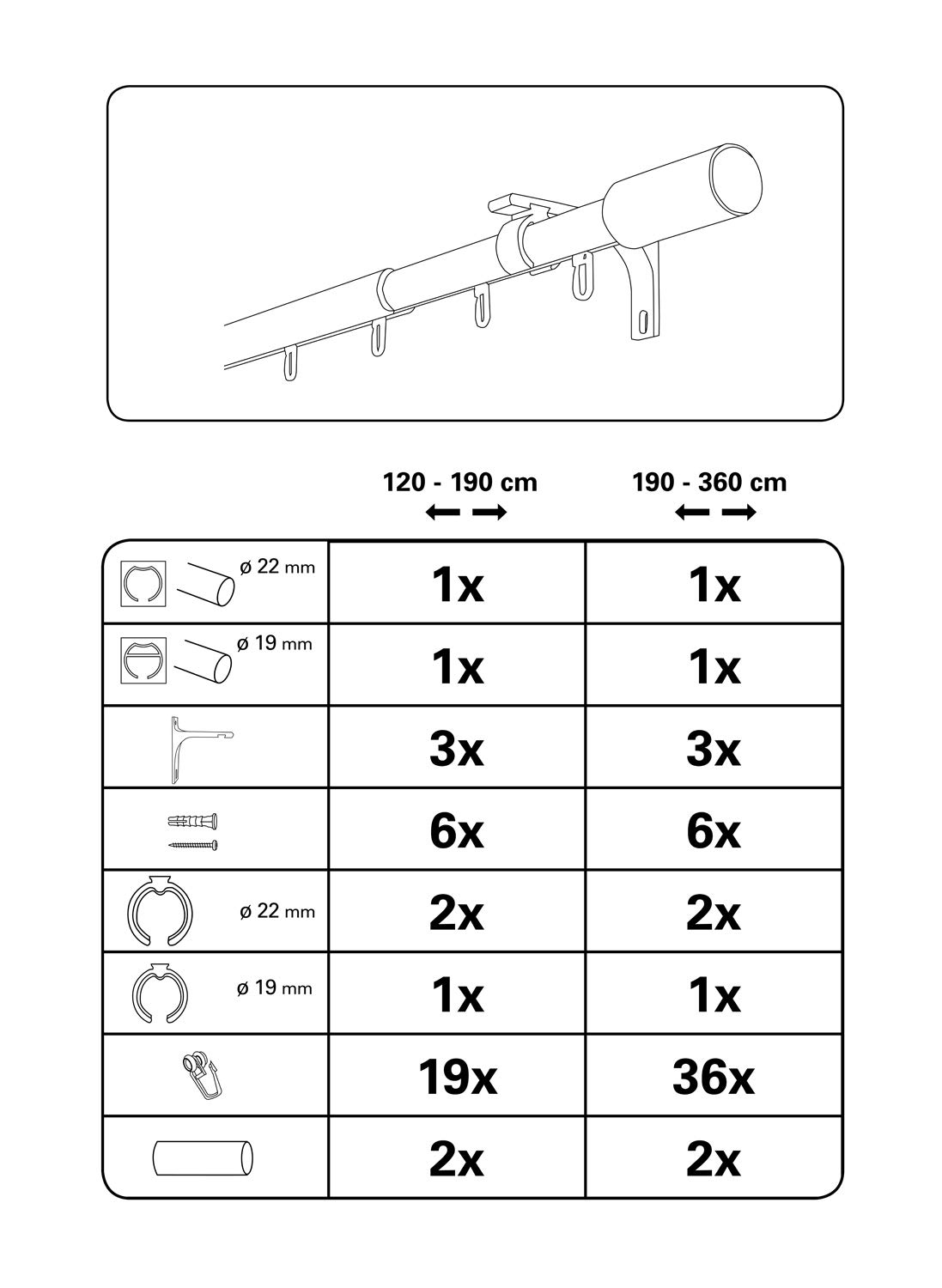Gardinia Denver Gardinenstangen Set 190-360 cm Aluminium 1-läufig