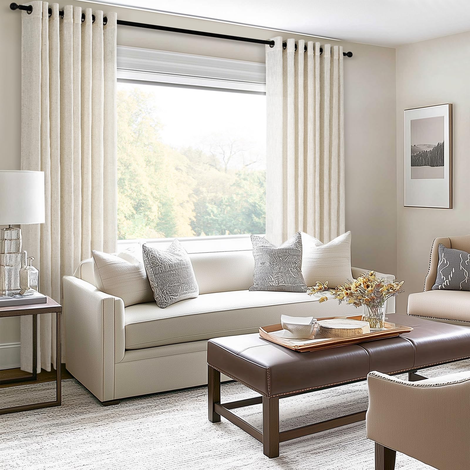 Topfinel Leinen Vorhänge 140x240 Beige 2er Set halbtransparent