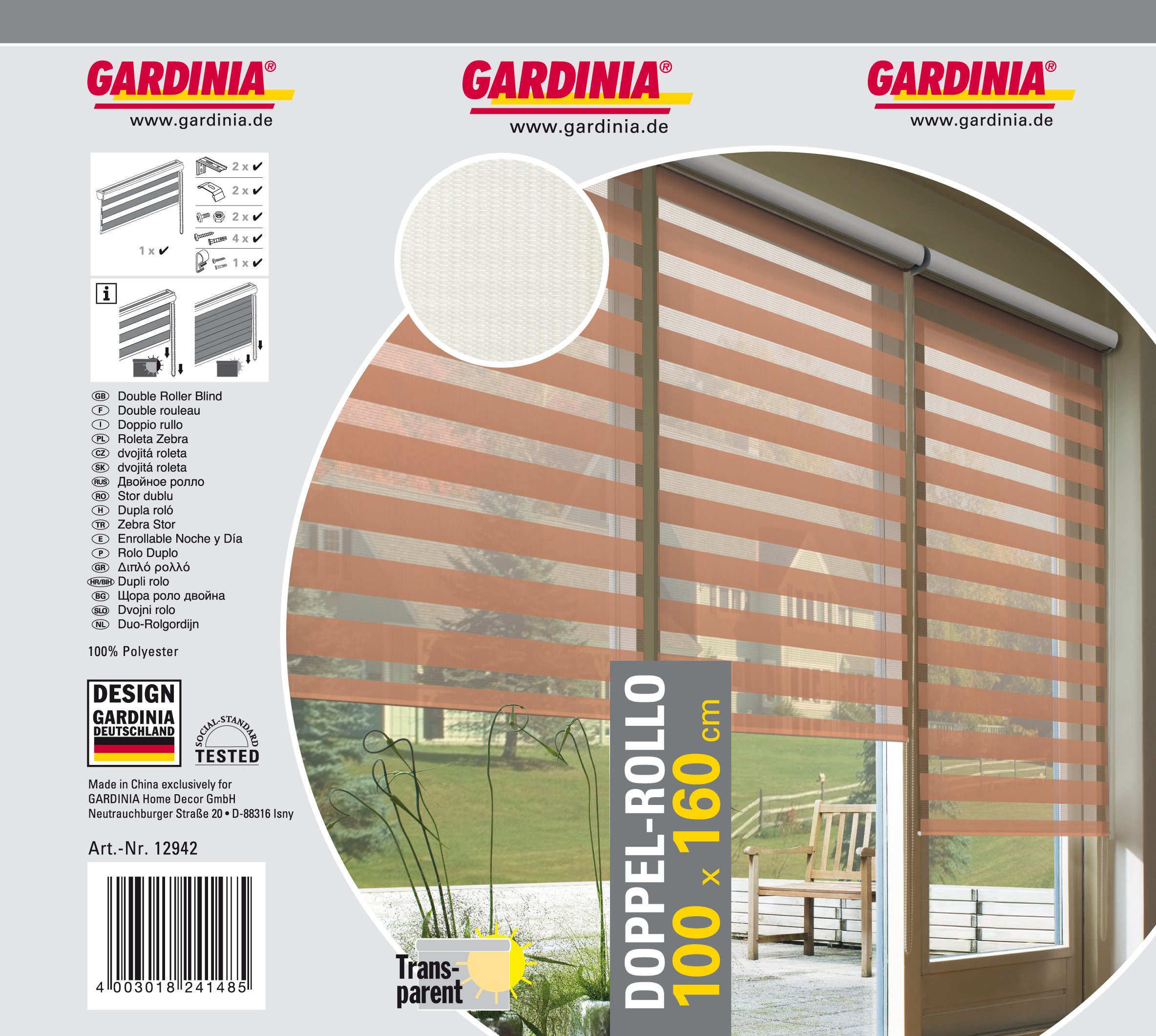 GARDINIA EASYFIX Doppelrollo 12944 Weiß 140x160 cm mit Kassette