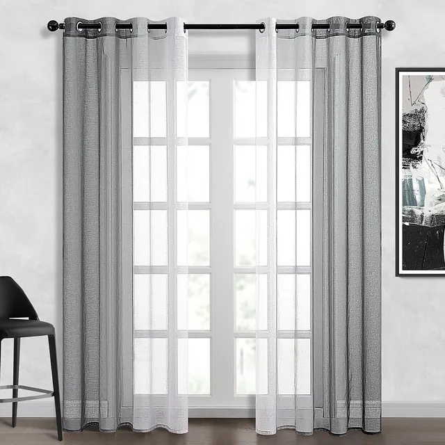 Topfinel Gardinen Ösen Grau-Weiß 140x225 cm 2er Verlauf