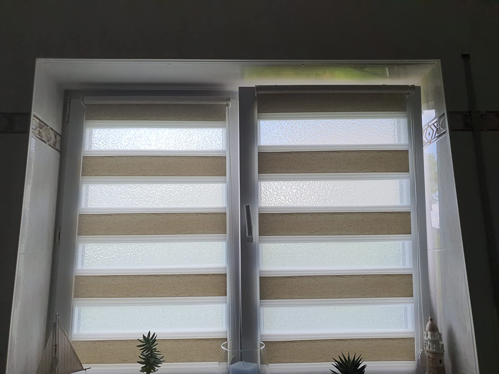 Brillant Doppelrollo Klemmfix 100x150 Weiß-Silber Ornament