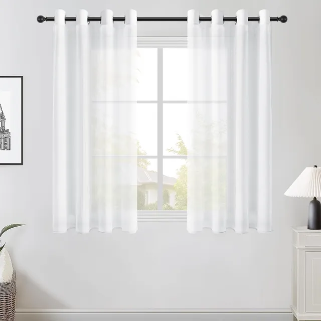 Topfinel Ösenvorhang 145x140 cm weiß 2er Set halbtransparent
