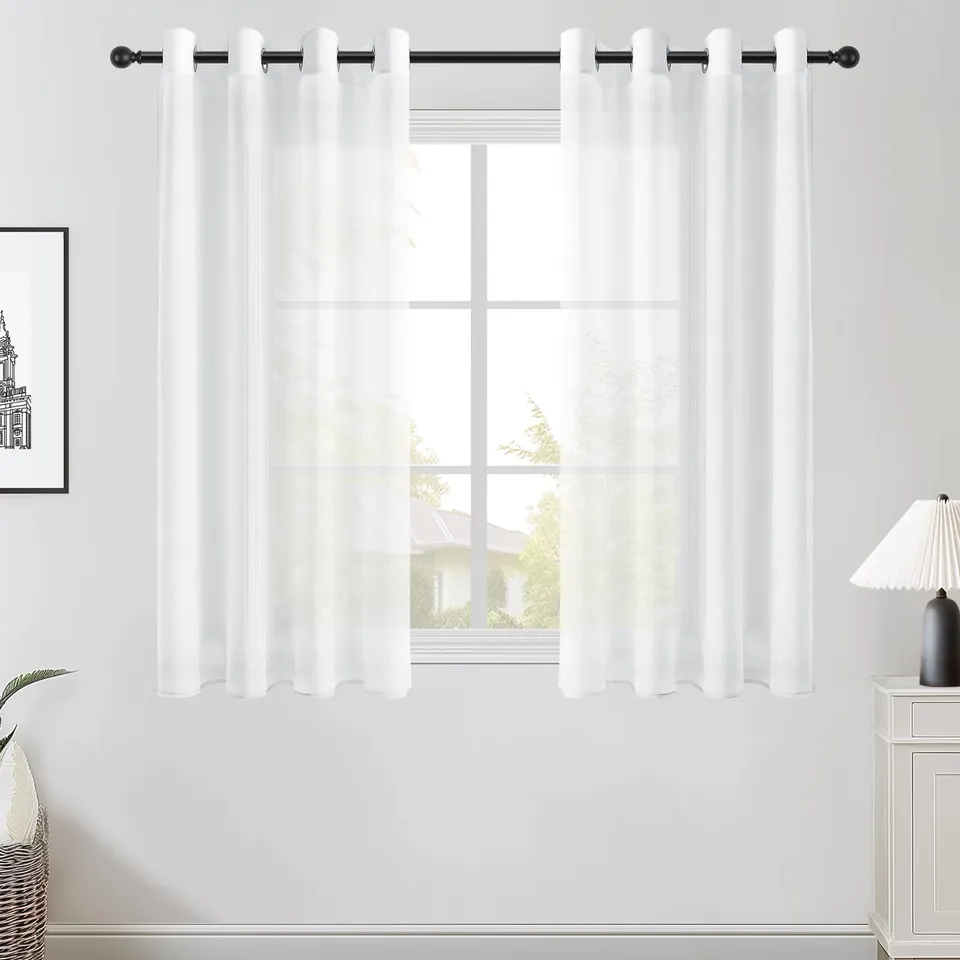 Topfinel Ösenvorhang 145x140 cm weiß 2er Set halbtransparent