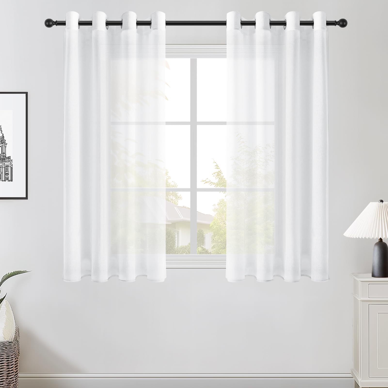 Topfinel Ösenvorhang 145x140 cm weiß 2er Set halbtransparent