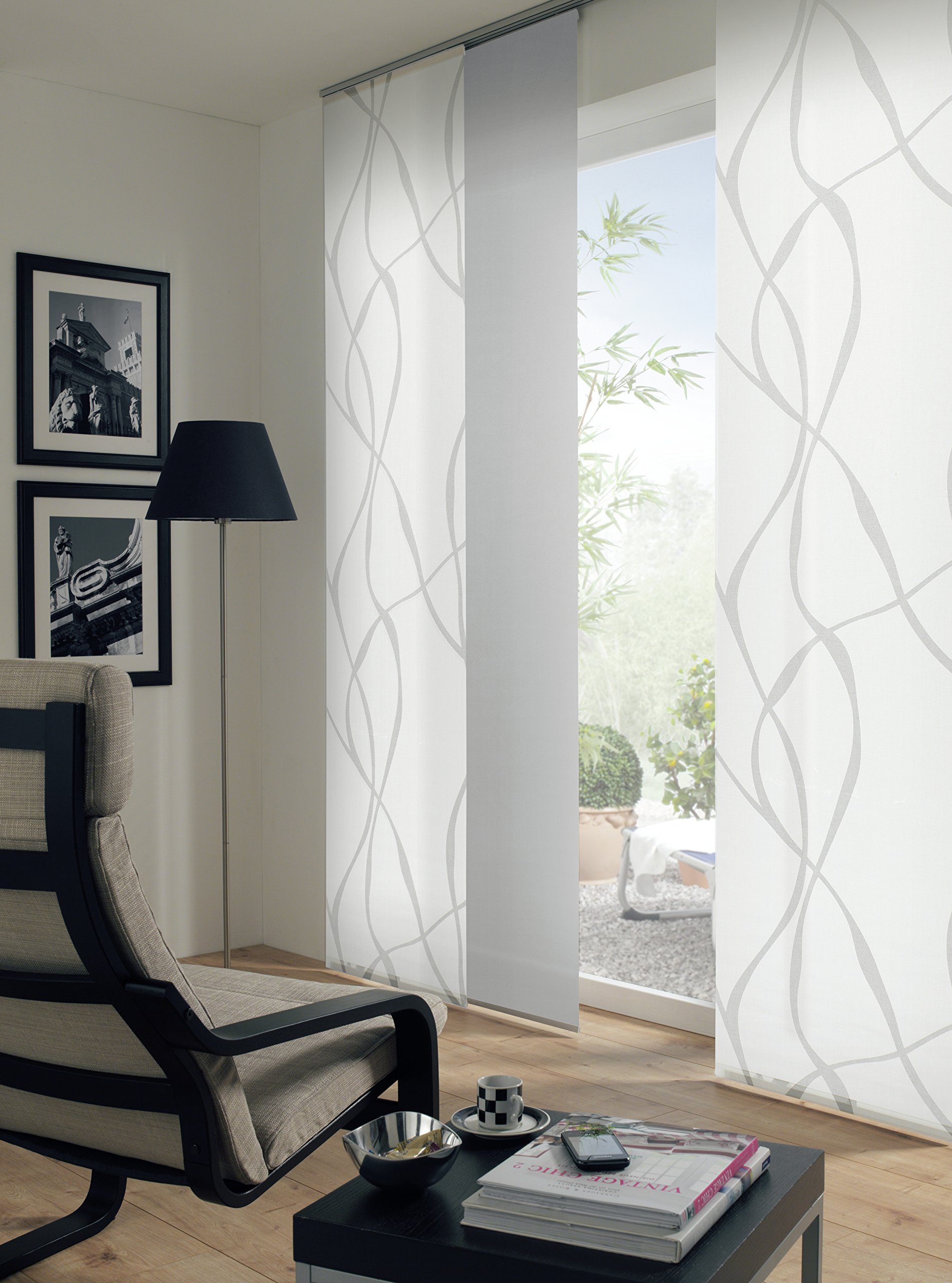 GARDINIA Solid Flächenvorhang 60x245 Curling Weiß-Grau