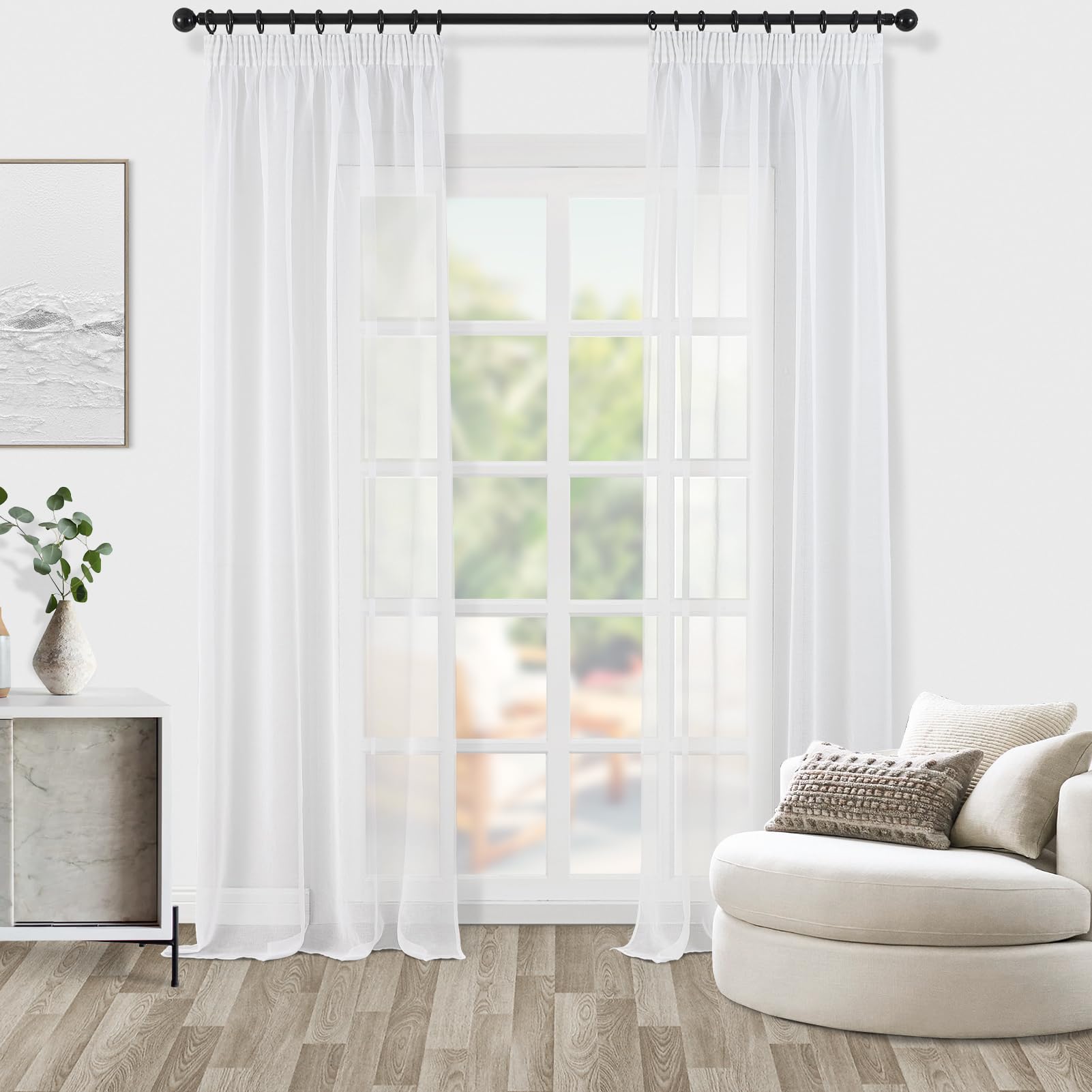 Topfinel Gardinen Vorhänge Voile Weiß 140x245 cm 2er Set