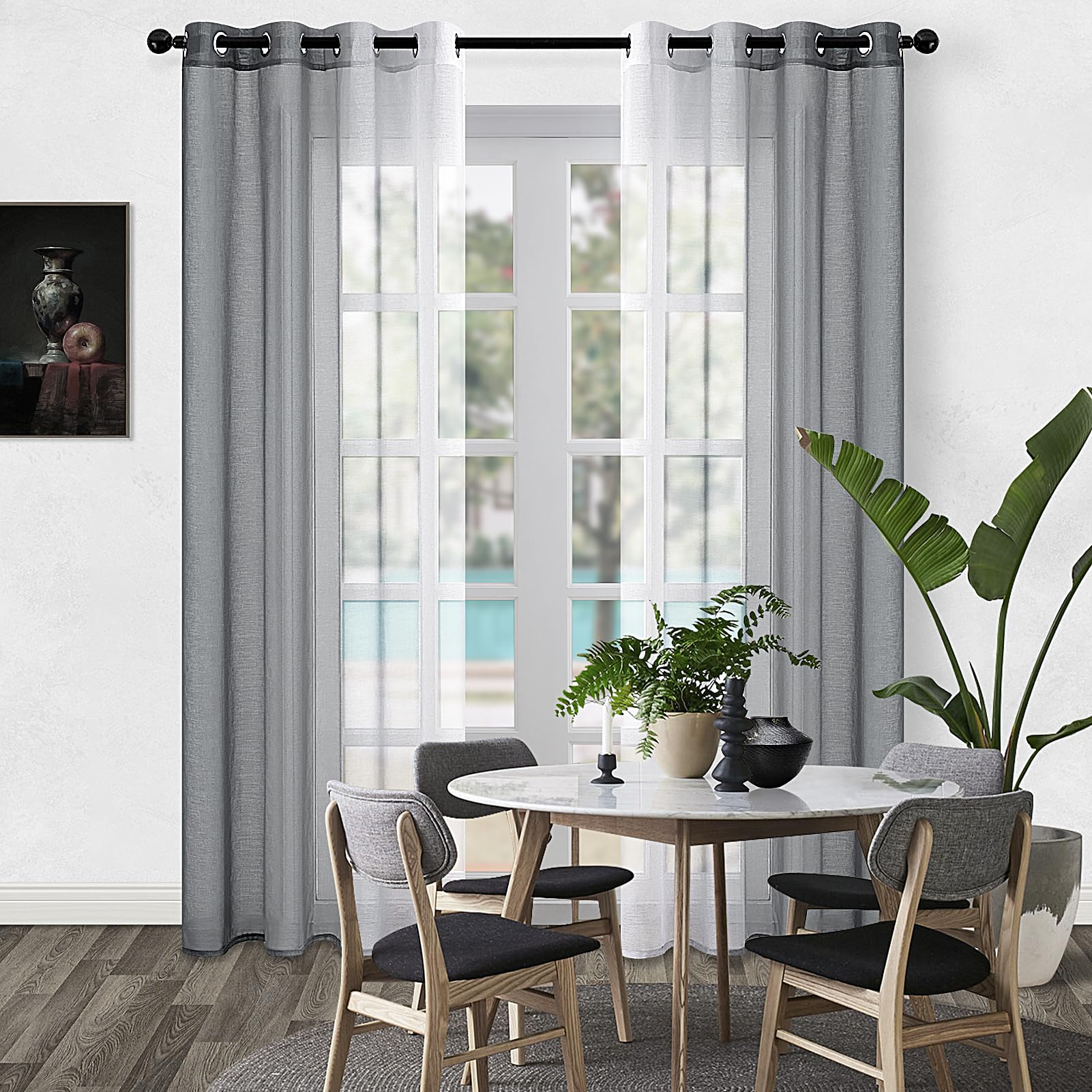 Topfinel Gardinen Ösen Grau-Weiß 140x225 cm 2er Verlauf