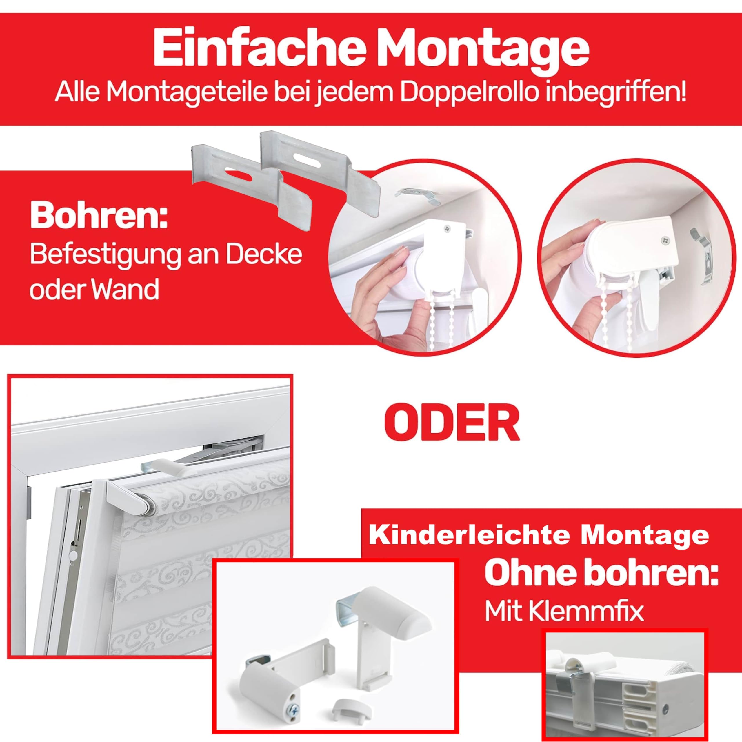 Brillant Doppelrollo Klemmfix 50x200 cm Weiß ohne Bohren