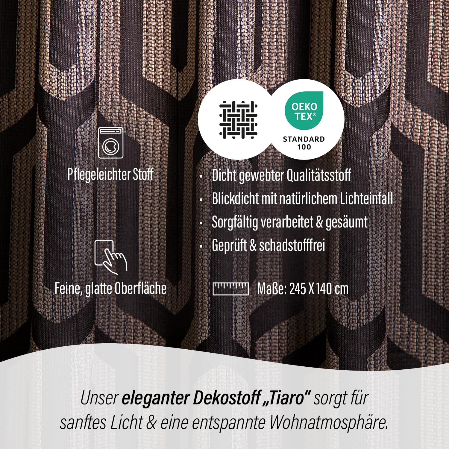 Homing Tiaro Vorhang blickdicht 140x245 schwarz-gold Muster