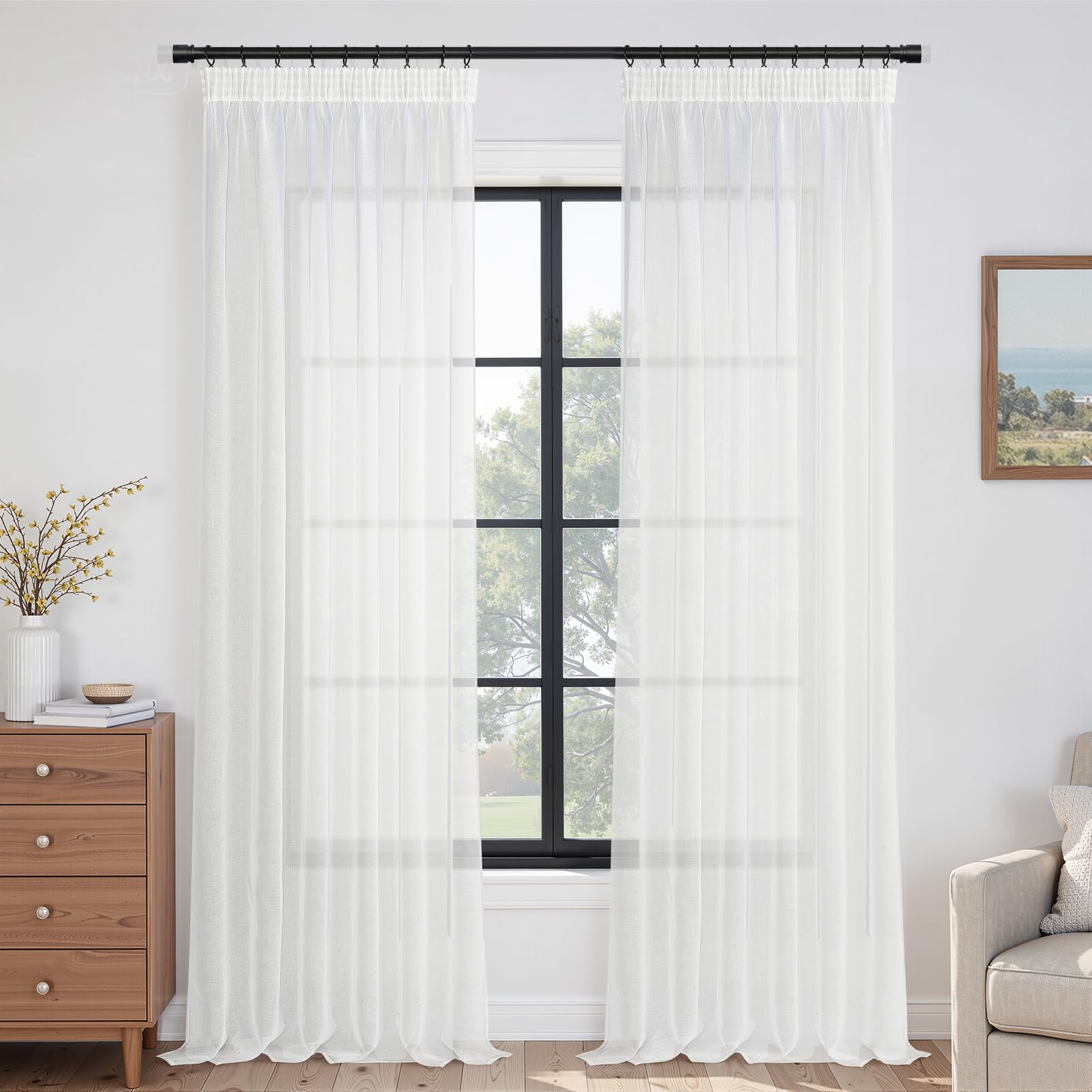 Topfinel Gardinen Vorhänge Voile Weiß 140x245 cm 2er Set