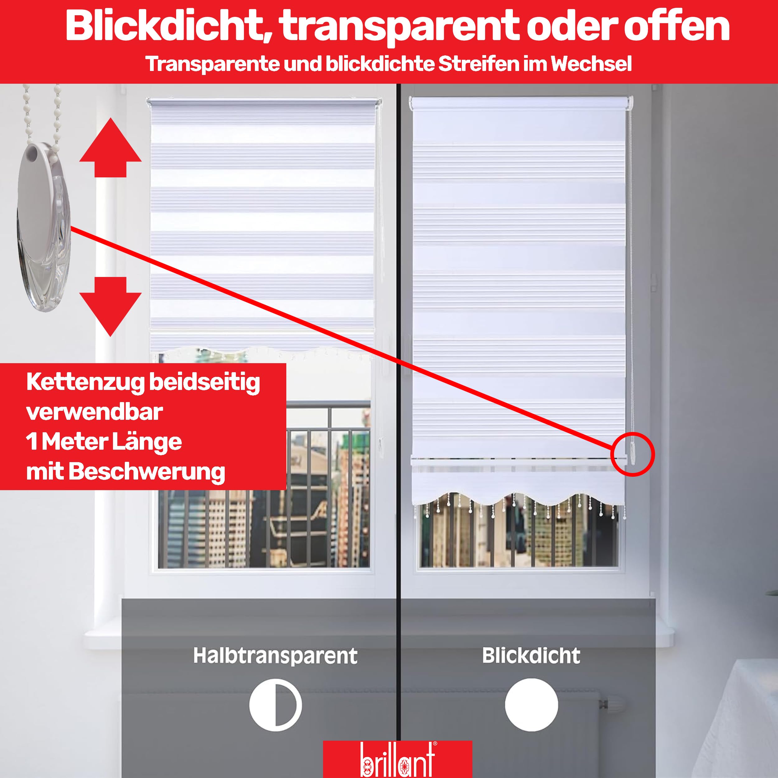 Brillant Doppelrollo Klemmfix Weiß 50 x 200 cm blickdicht