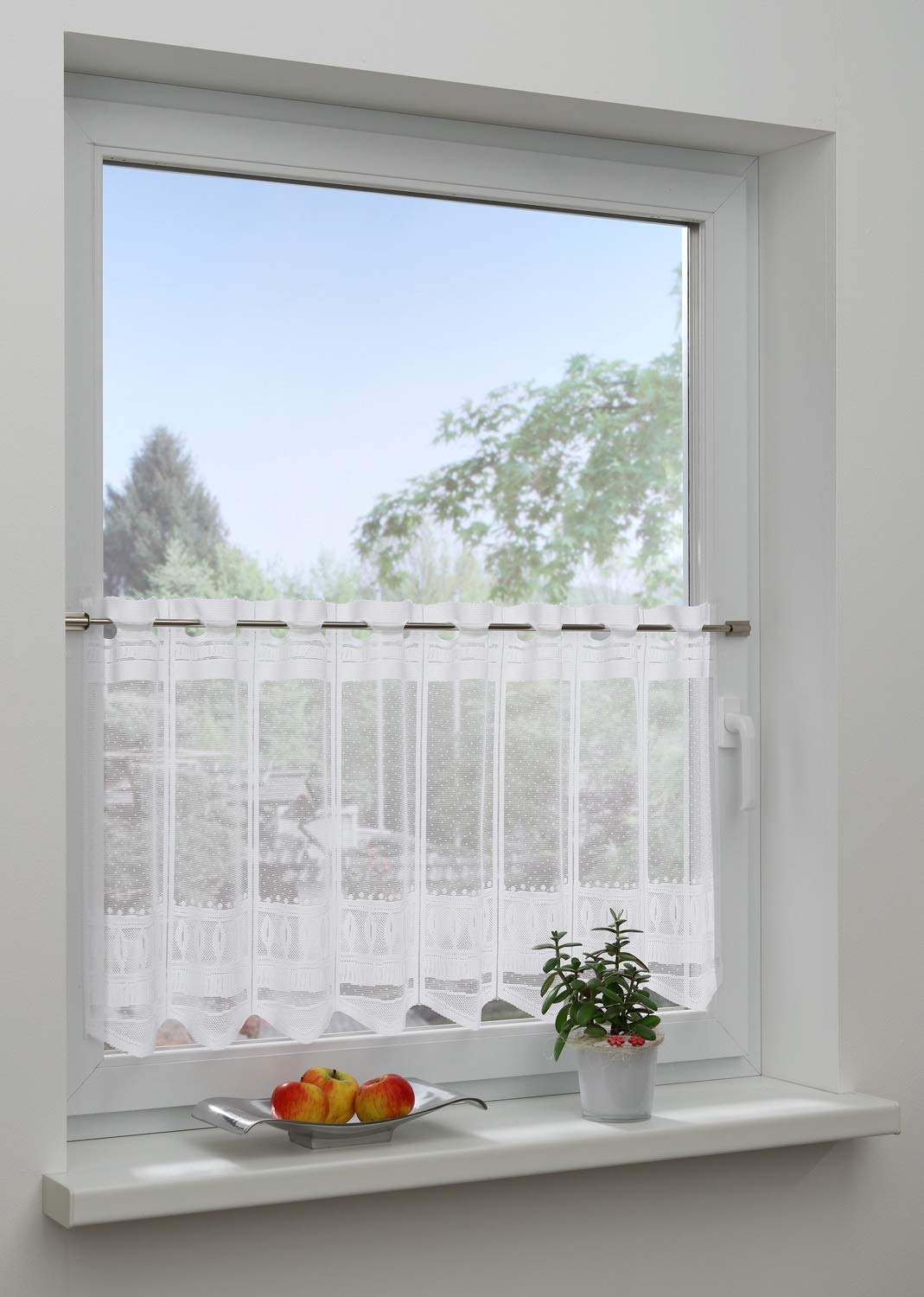 GARDINIA Country Scheibengardine Borte Weiß 50x150 cm transparent